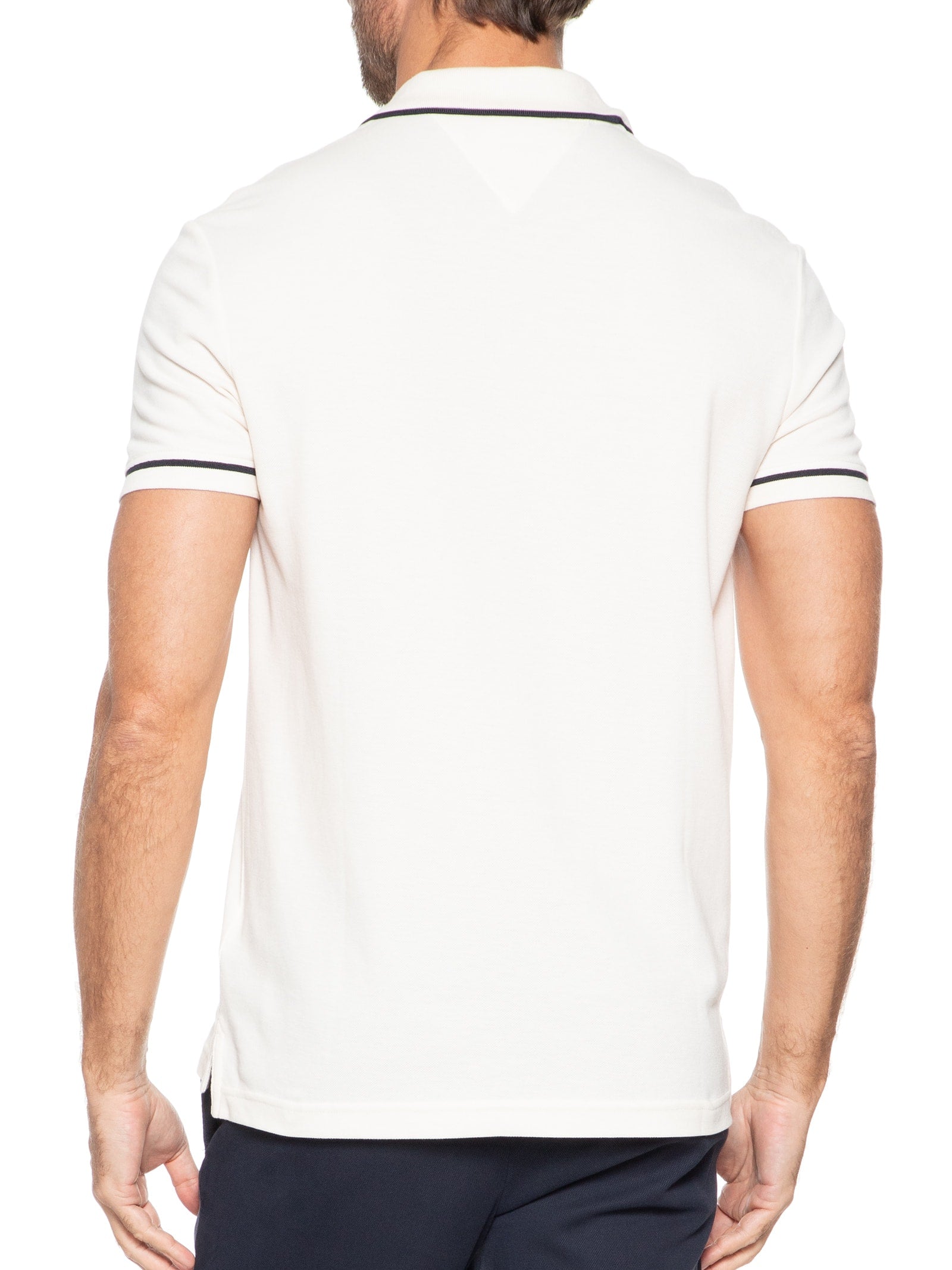 Polo Masculina Open Collar Regular Fit Com Friso - Off White
