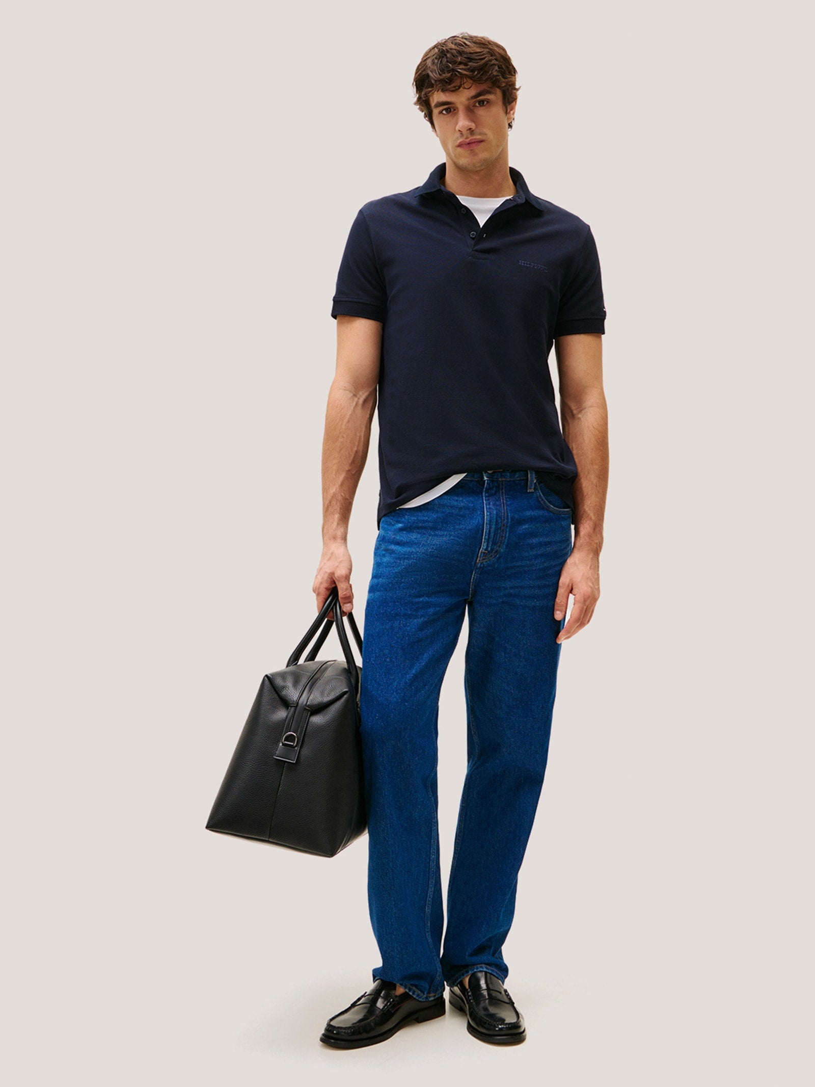 Polo Masculina Regular Fit Tonal Monotype Em Algodão - Azul