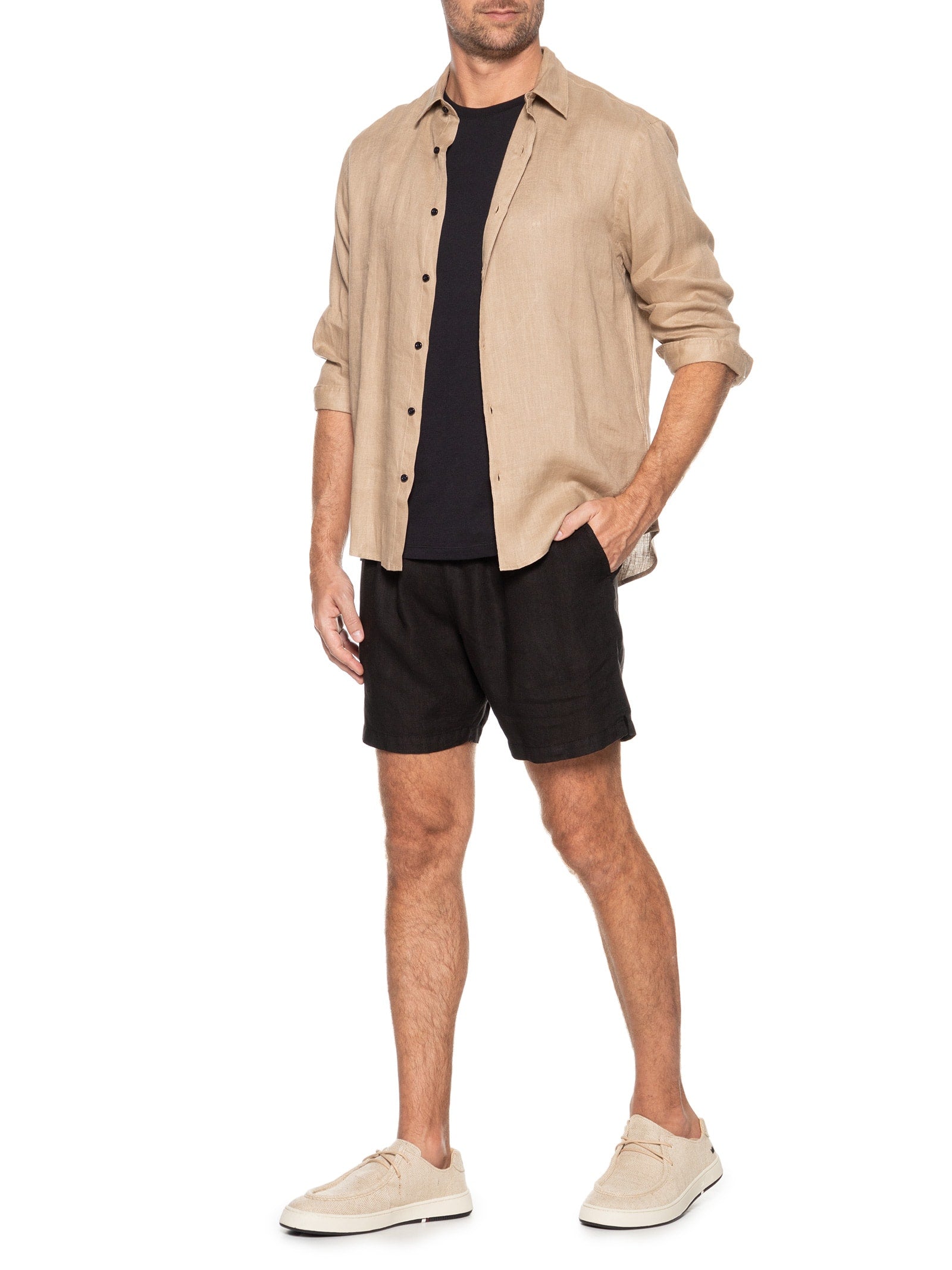 Camisa Masculina Linho Lumiar - Bege