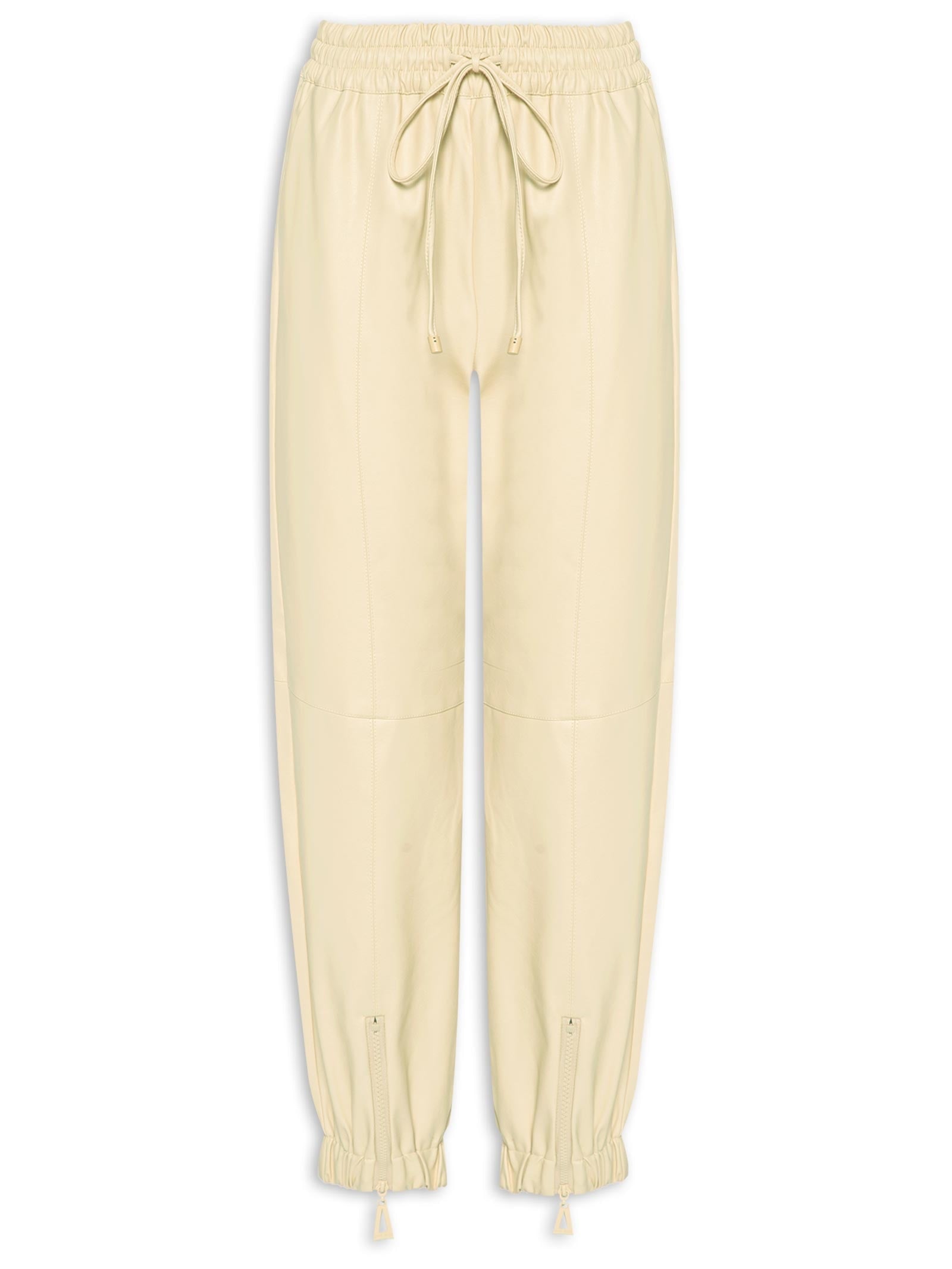 Calça Feminina Like Leather Brilho Bolso Zíper - Prata