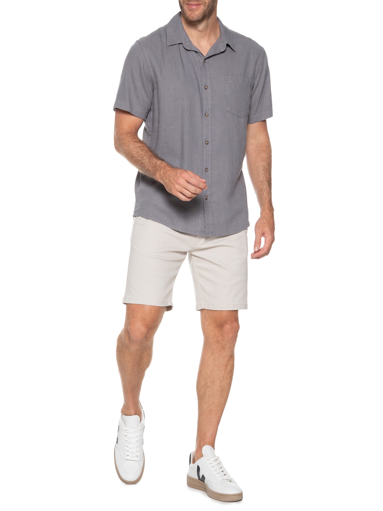 Bermuda Masculina Sarja Meio Elástico Básica - Bege - Imagem 2