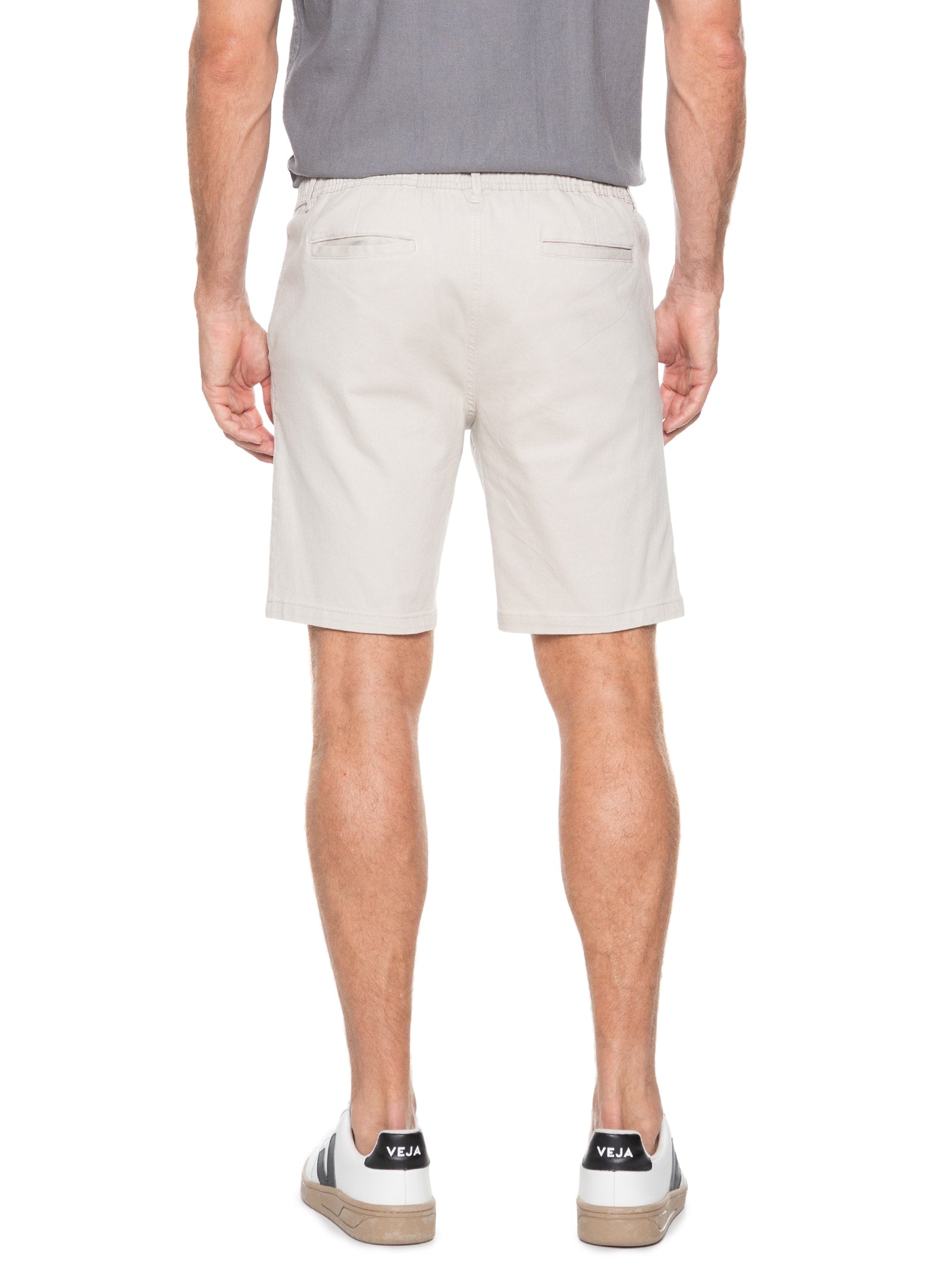 Bermuda Masculina Sarja Meio Elástico Básica - Bege - Imagem 4