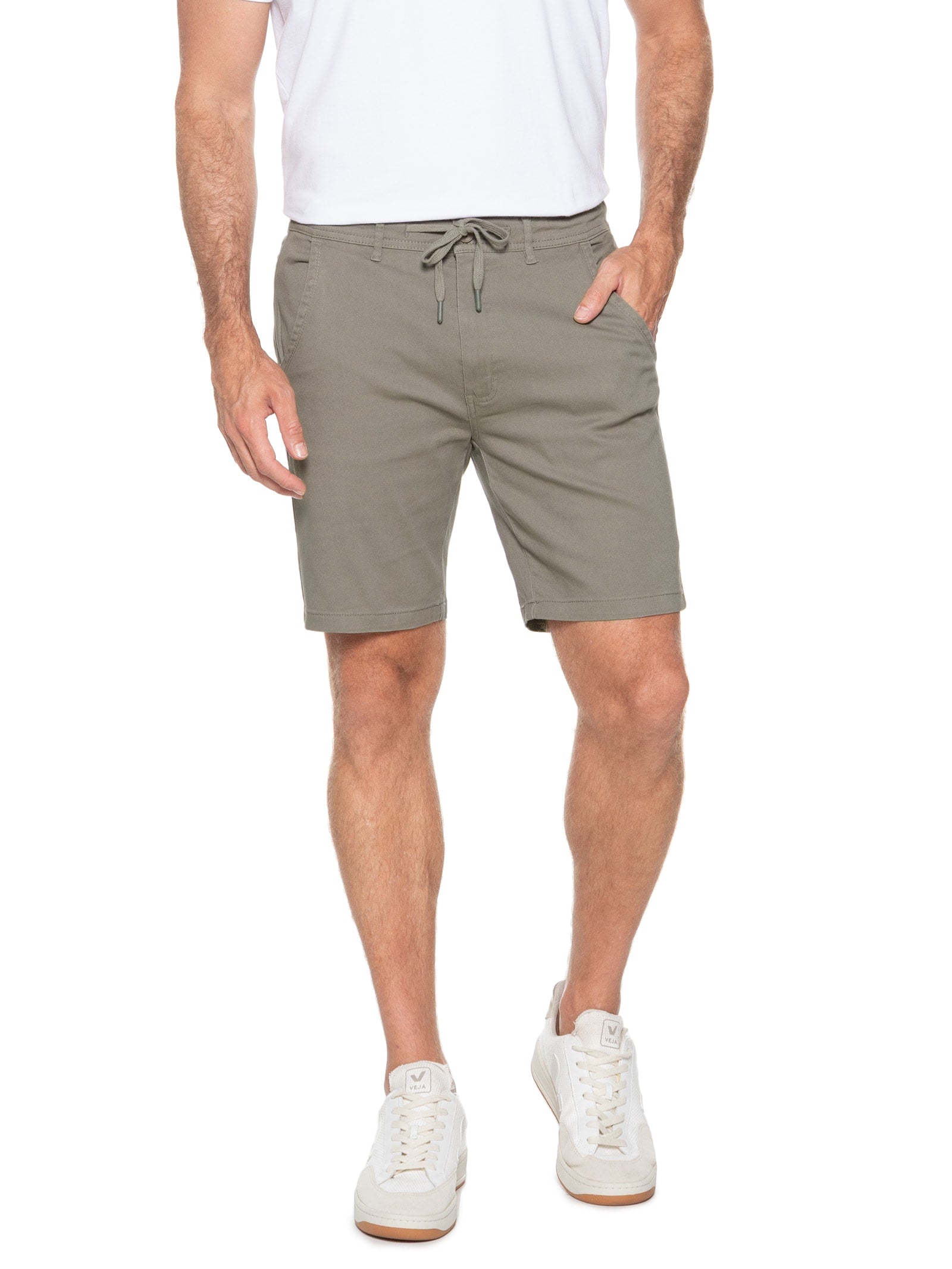 Bermuda Masculina Sarja Meio Elástico Básica - Bege - Imagem 3