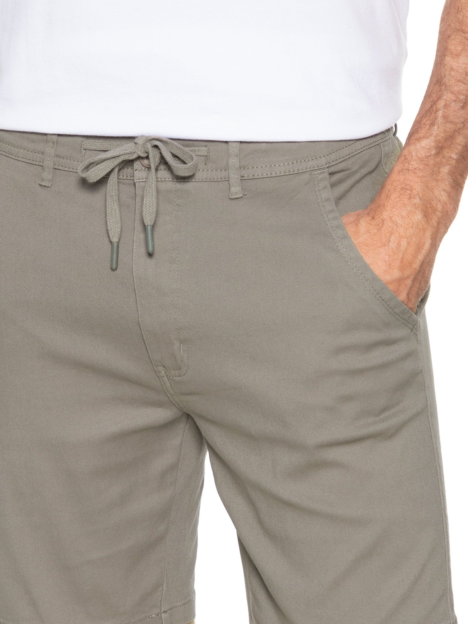 Bermuda Masculina Sarja Meio Elástico Básica - Bege - Imagem 5