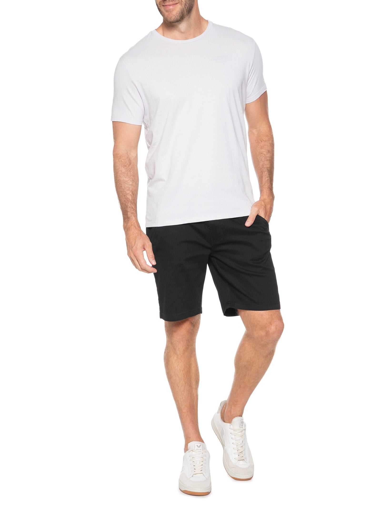 Bermuda Masculina Sarja Com Elástico No Cós Básica - Preto - Imagem 2