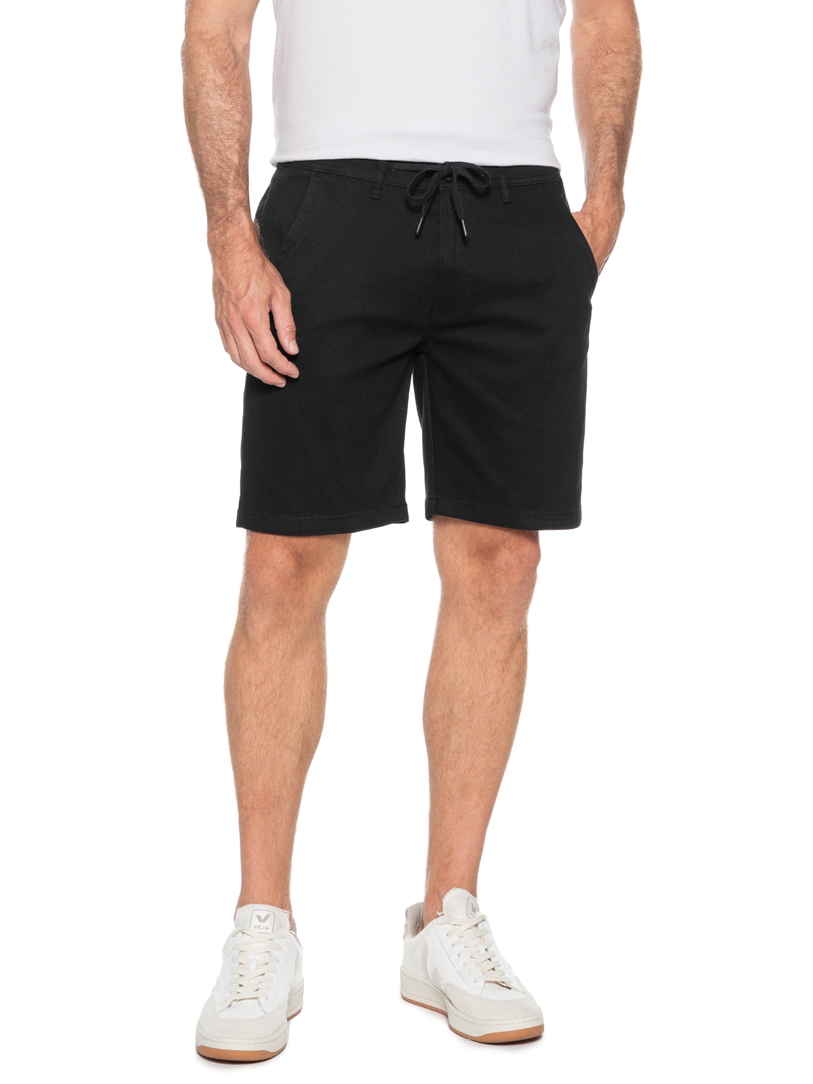 Bermuda Masculina Sarja Com Elástico No Cós Básica - Preto - Imagem 3