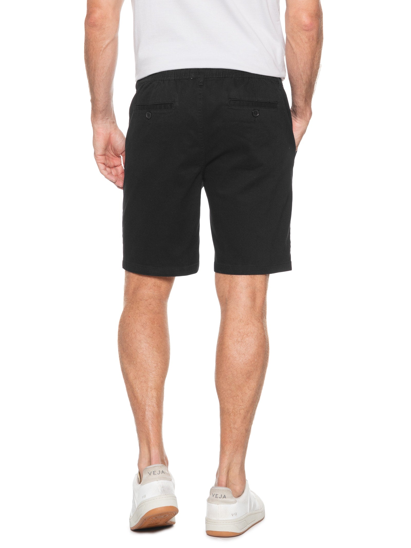 Bermuda Masculina Sarja Com Elástico No Cós Básica - Preto - Imagem 4