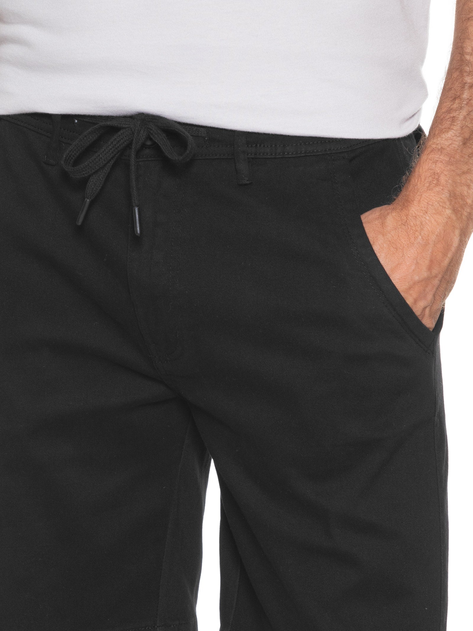 Bermuda Masculina Sarja Com Elástico No Cós Básica - Preto - Imagem 5