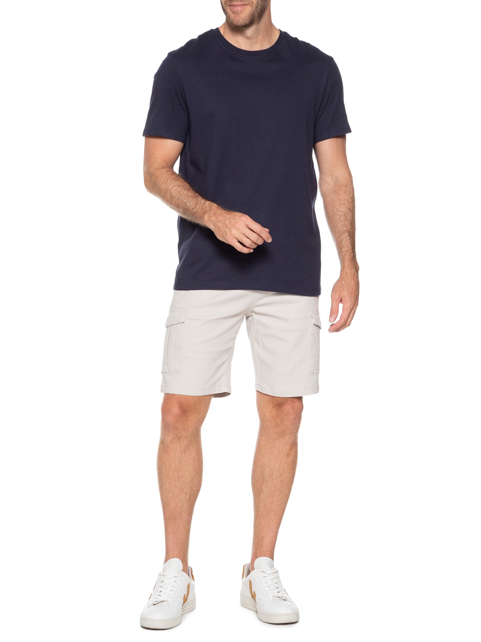 Bermuda Masculina Sarja Meio Elástico Cargo - Bege - Imagem 2