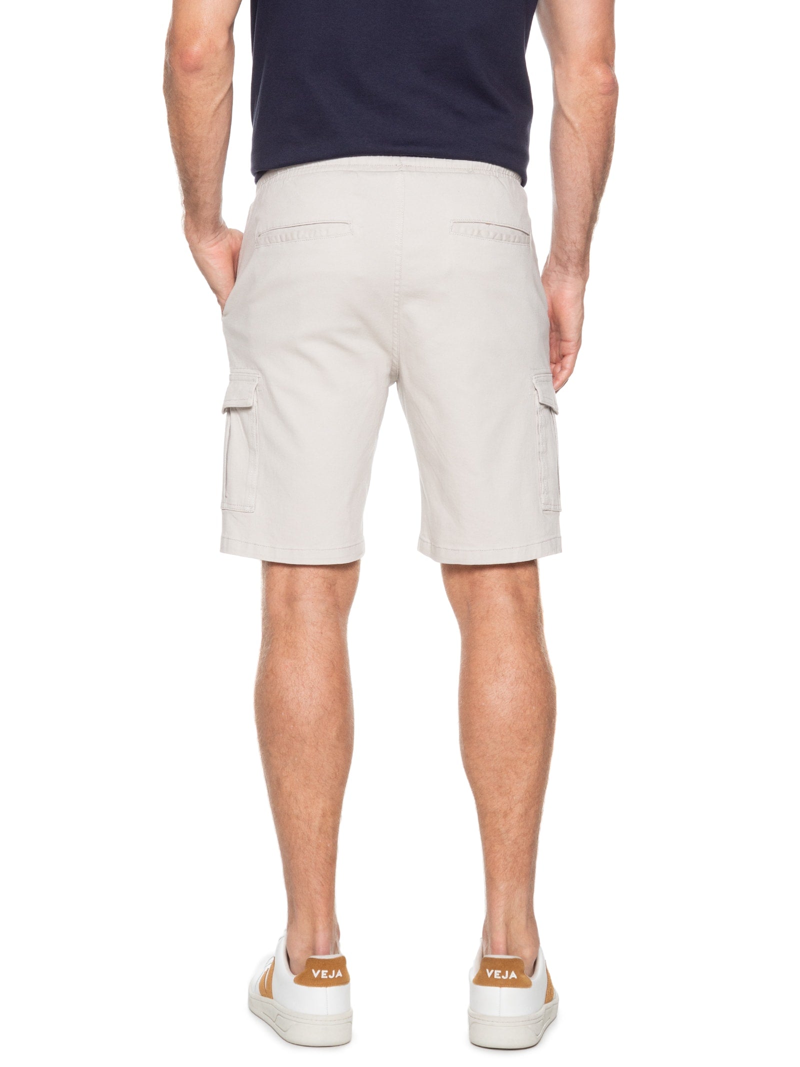 Bermuda Masculina Sarja Meio Elástico Cargo - Bege - Imagem 4