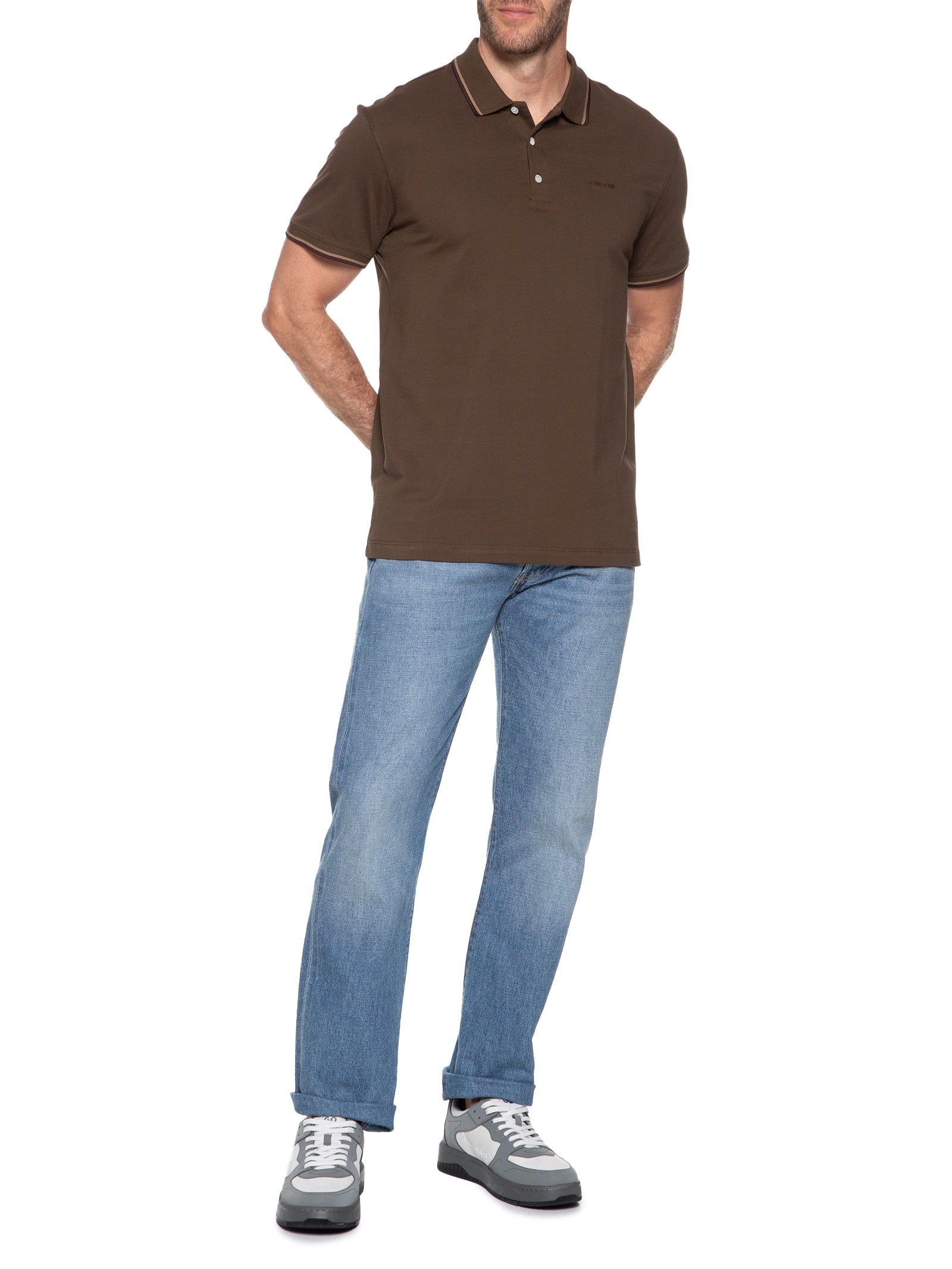 Polo Masculina Regular Lines Café - Marrom