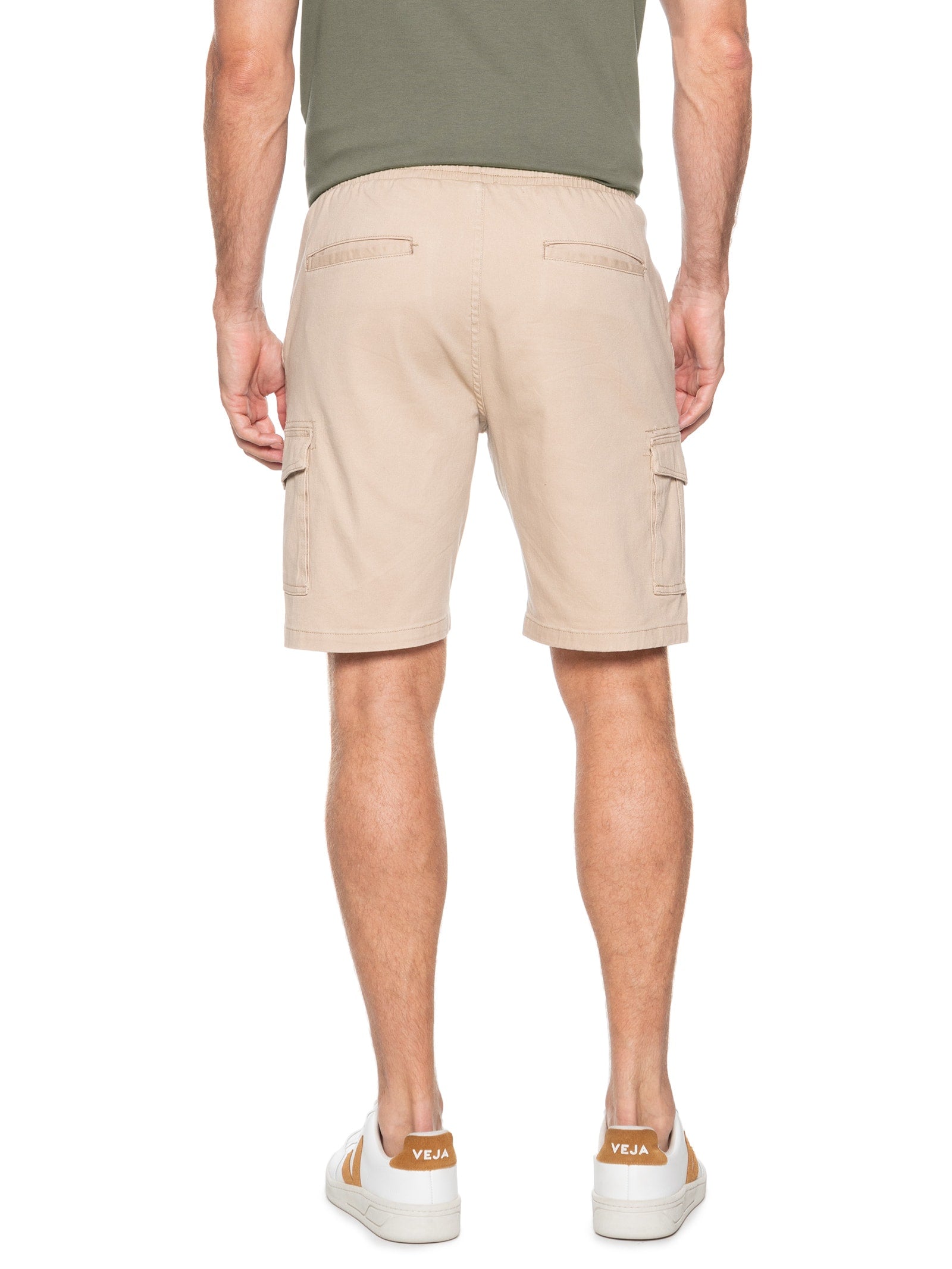 Bermuda Masculina Sarja Meio Elástico Cargo - Bege - Imagem 4