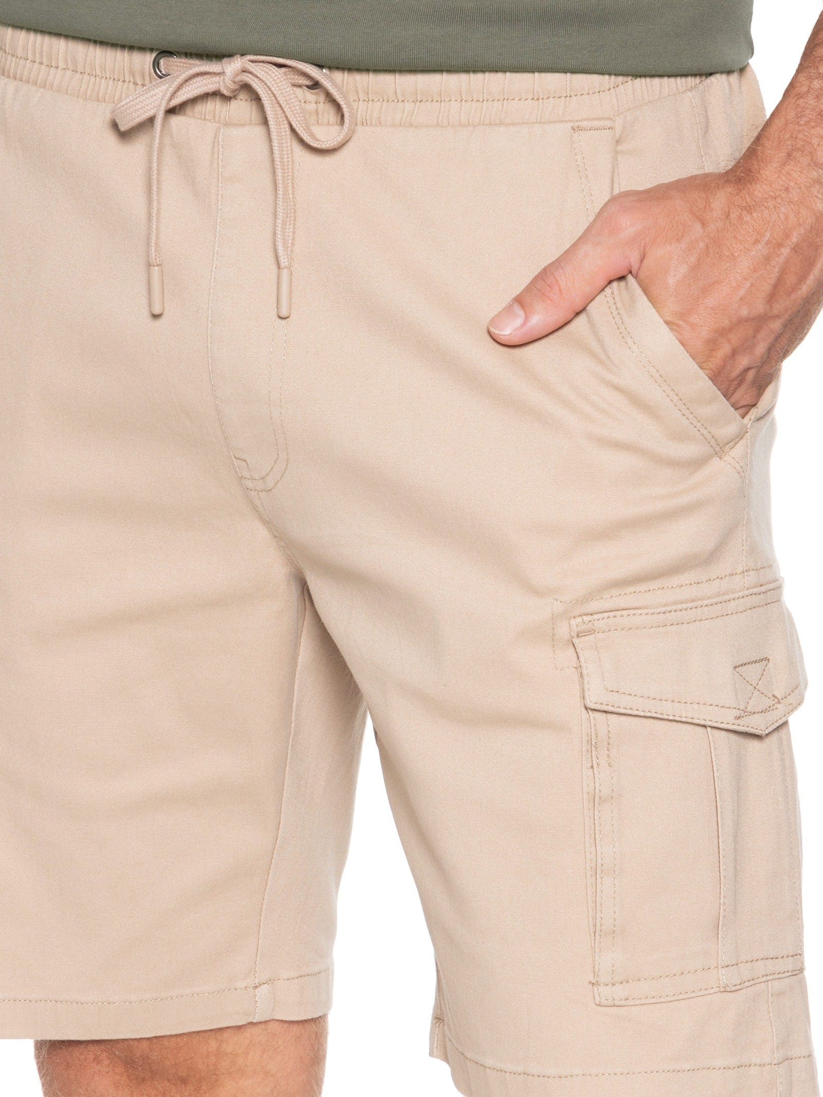 Bermuda Masculina Sarja Meio Elástico Cargo - Bege - Imagem 5