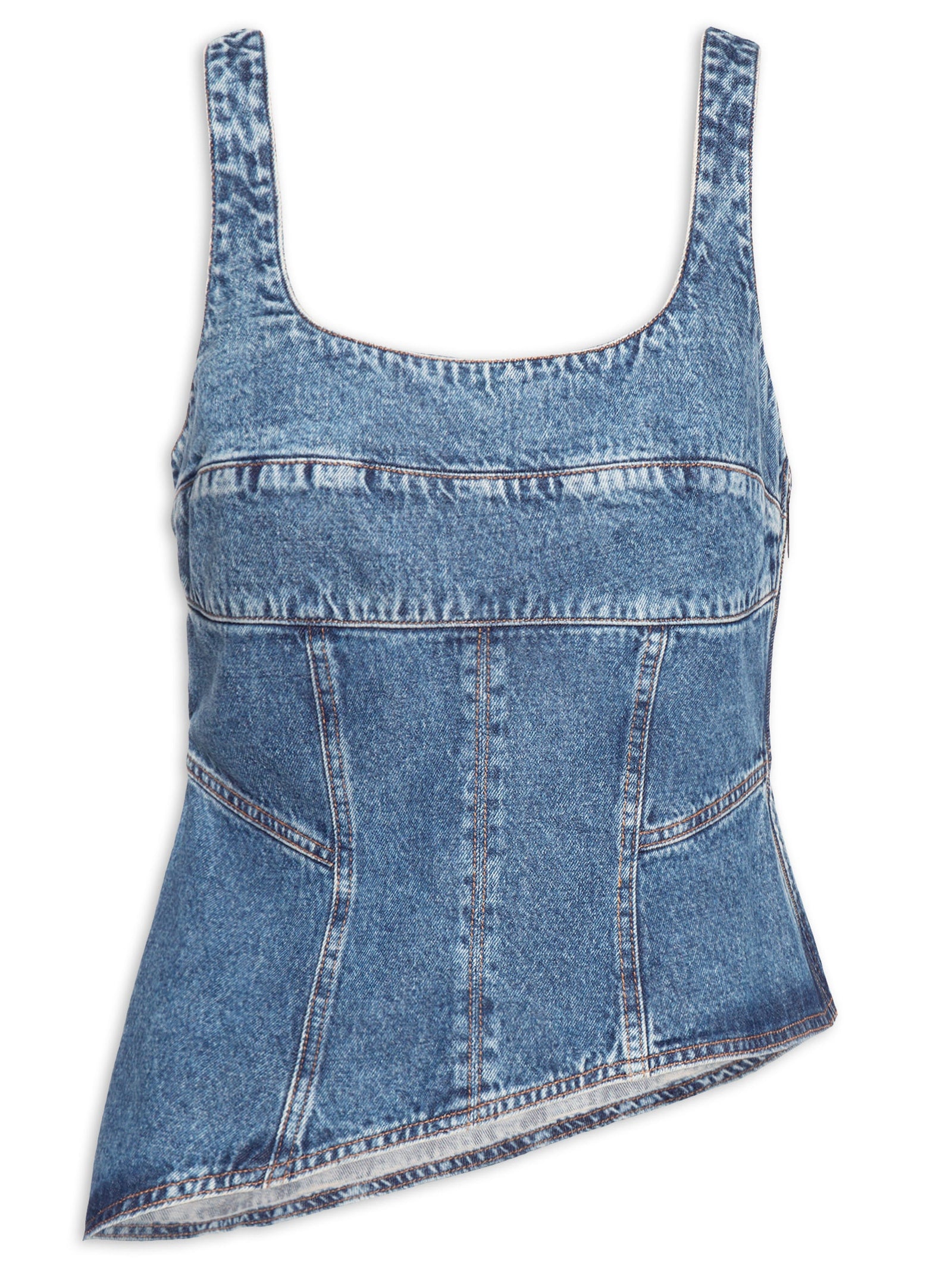 Regata Feminina Jeans Sculpted Bustier Lavagem Média - Azul