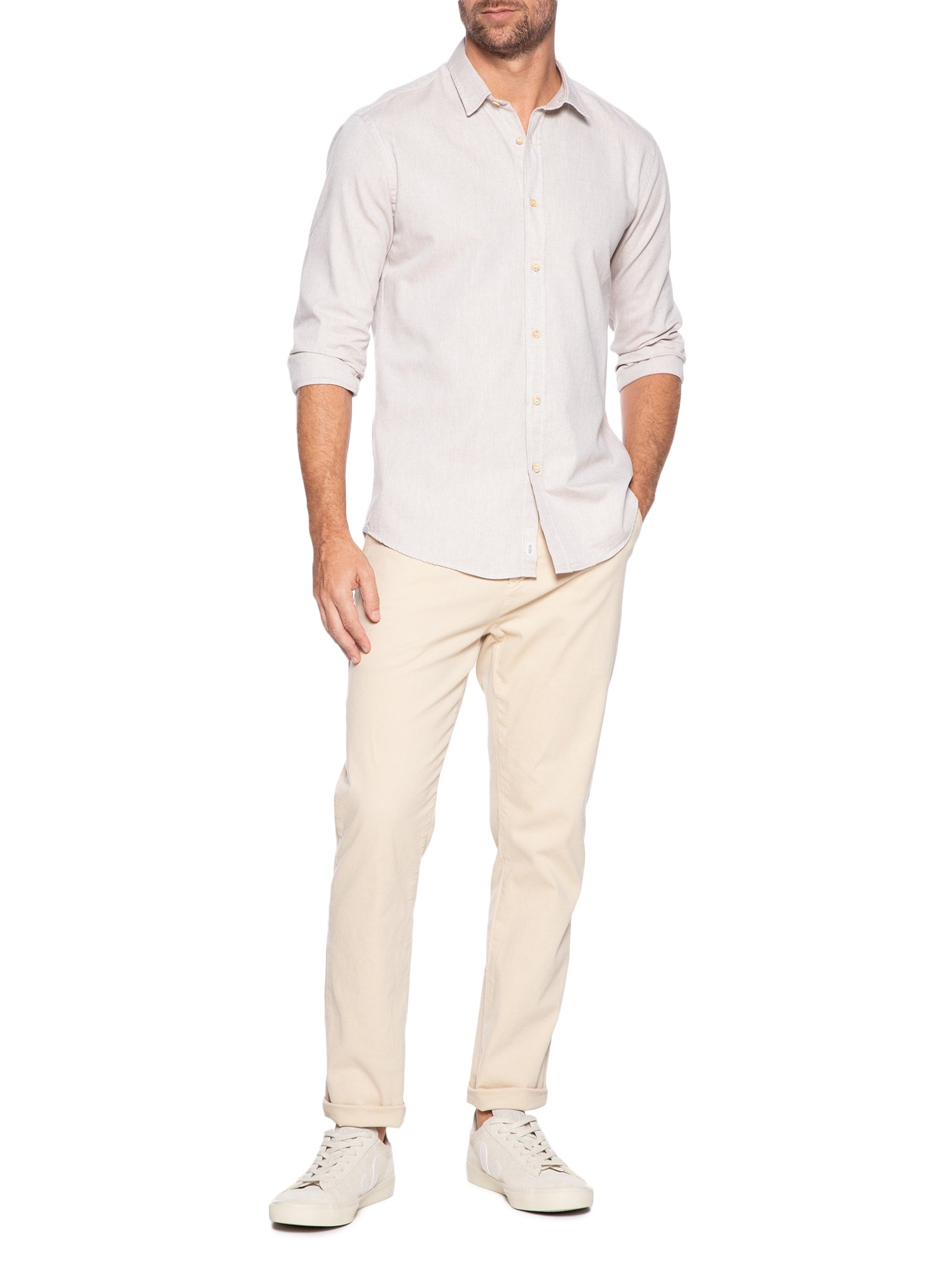 Camisa Masculina Lisa em Oxford - Bege