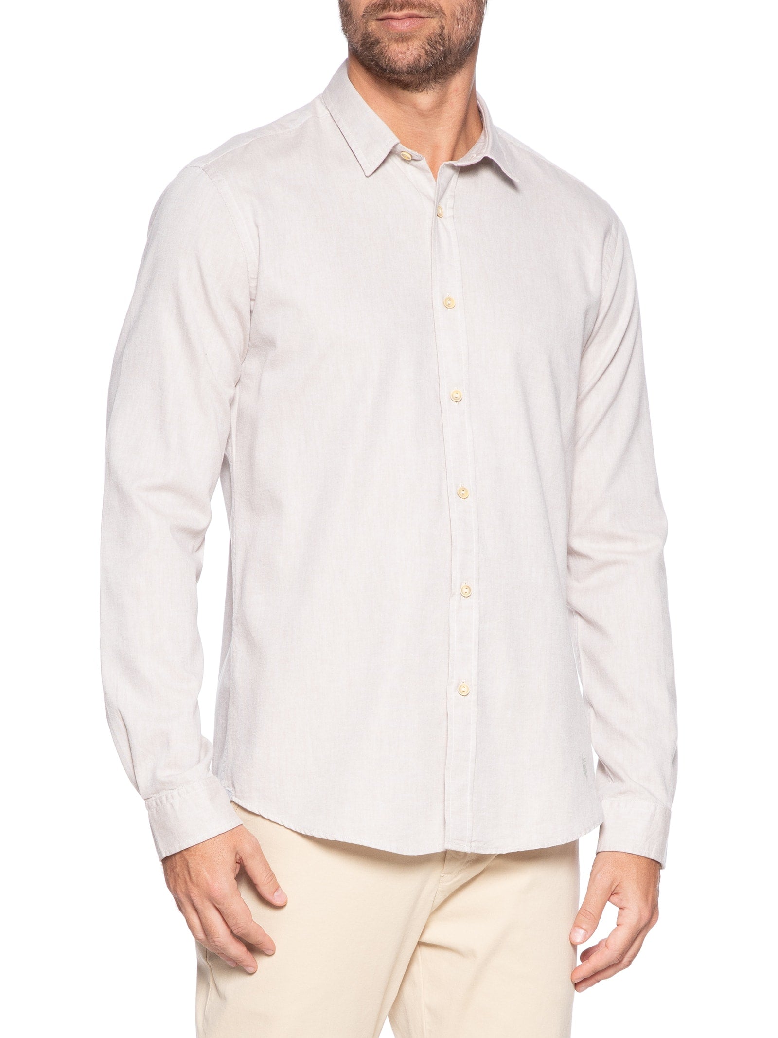 Camisa Masculina Lisa em Oxford - Bege