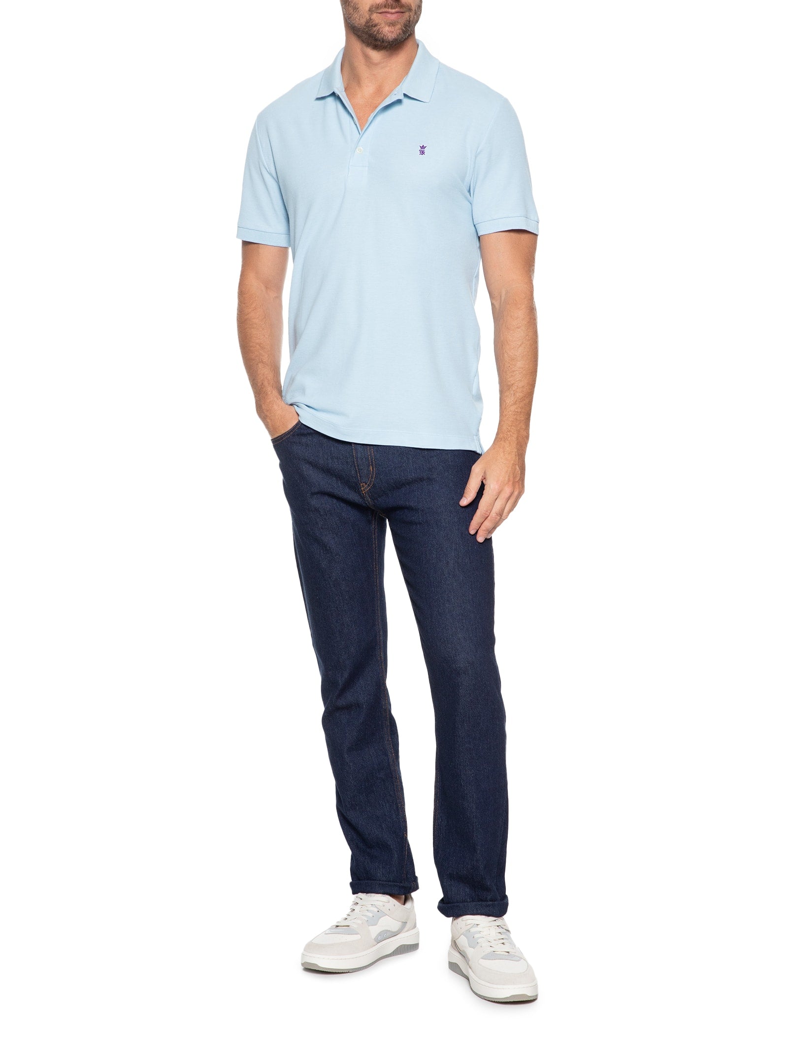 Polo Masculina Básica Em Piquet - Azul