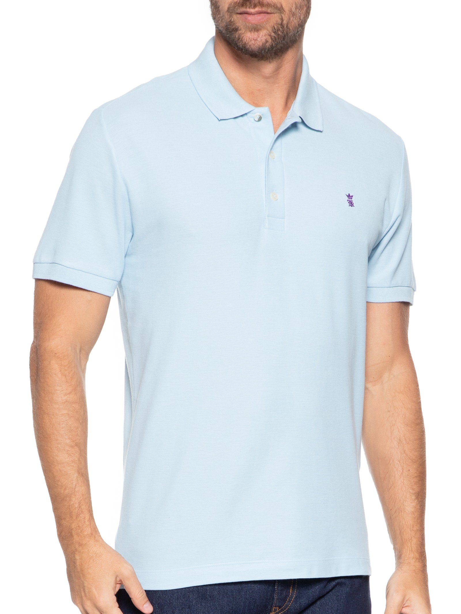 Polo Masculina Básica Em Piquet - Azul