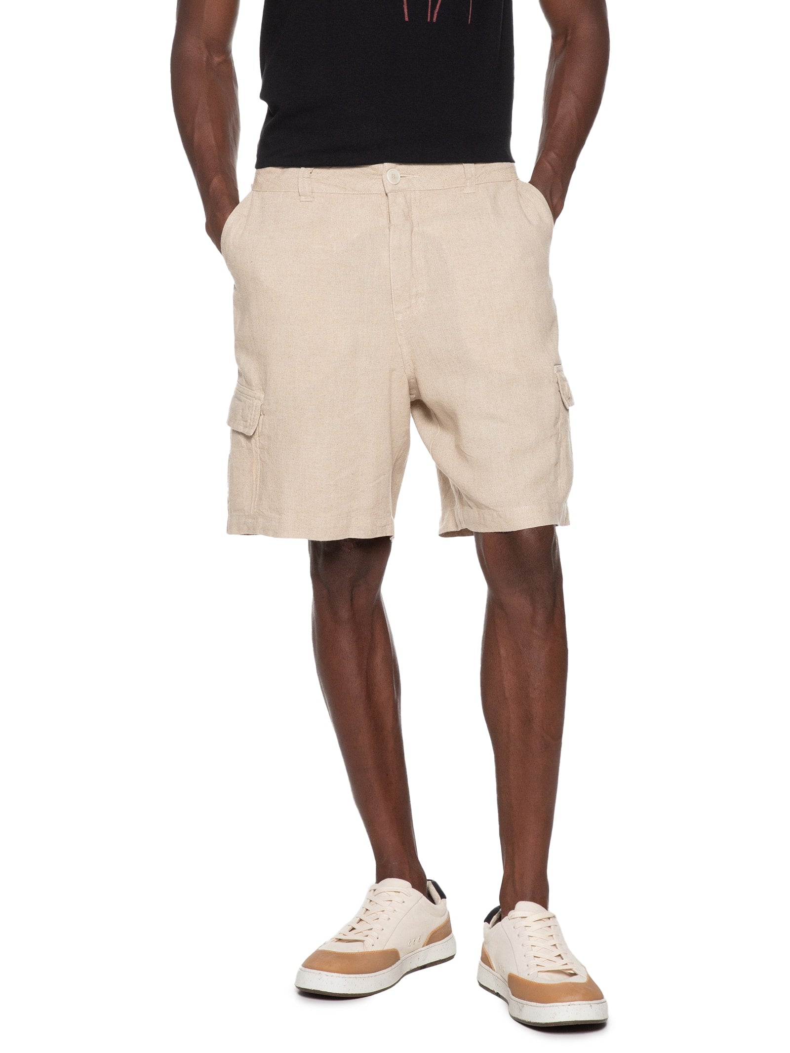 Bermuda Masculina Alfaiataria Basic Linen - Bege - Imagem 3