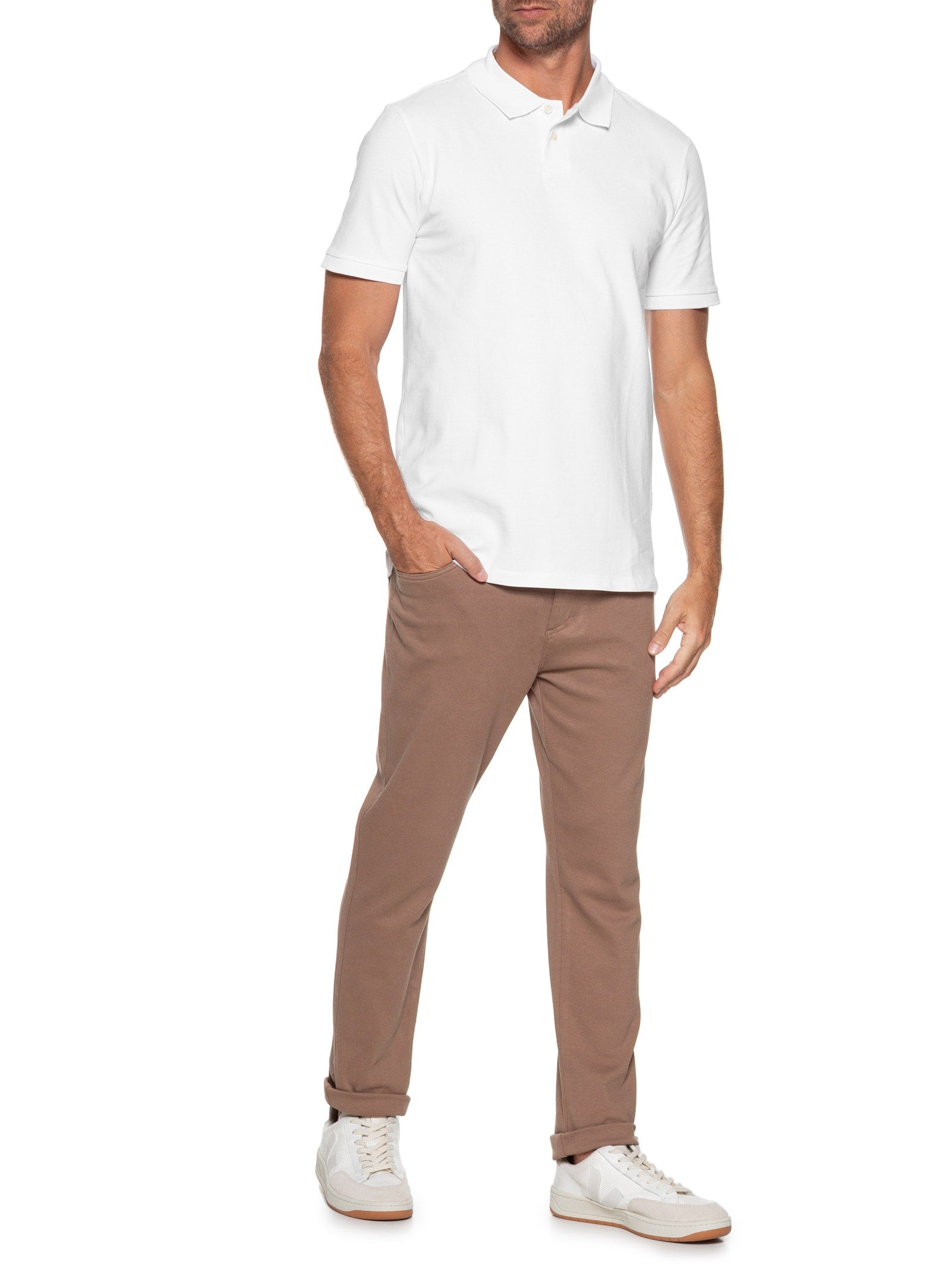 Polo Masculina Piquet Algodão Stretch Manga Curta - Branco