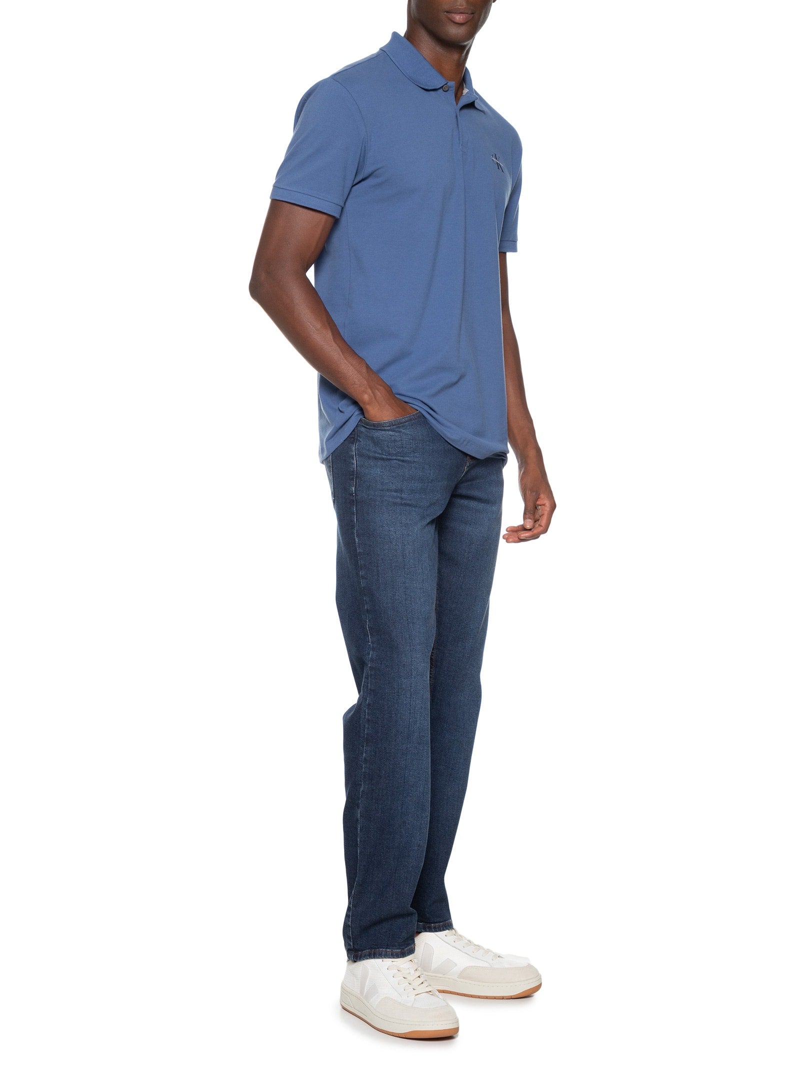 Polo Masculina Manga Curta Logo Re Issue Peito - Azul