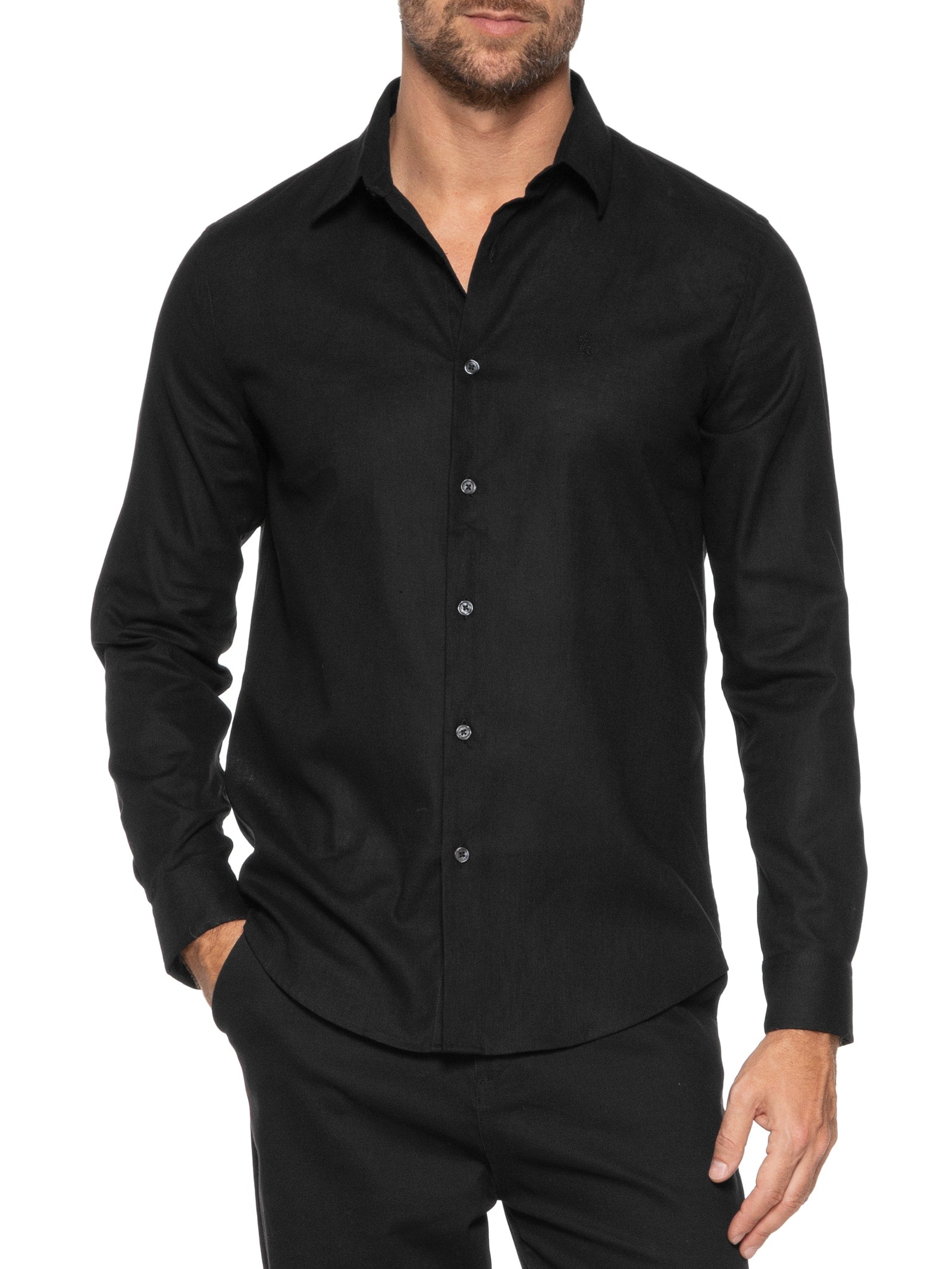 Camisa Masculina Em Linho - Preto