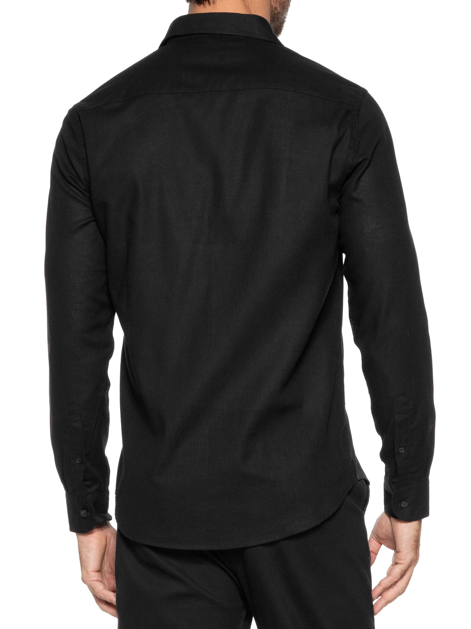 Camisa Masculina Em Linho - Preto