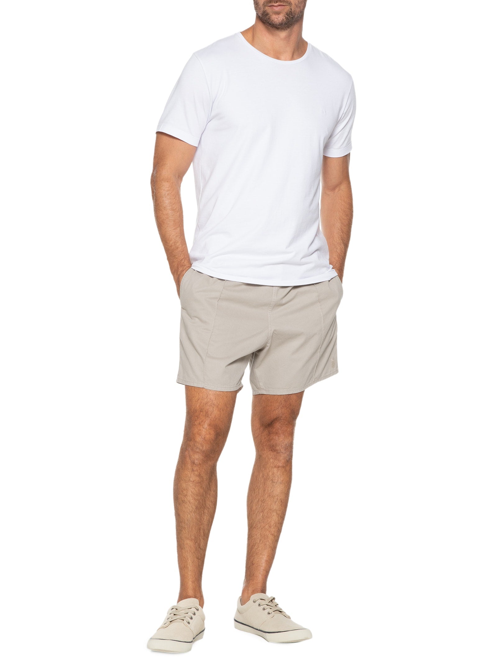 Conjunto Masculino Básico Camisa Manga Curta e Short - Bege - Imagem 2