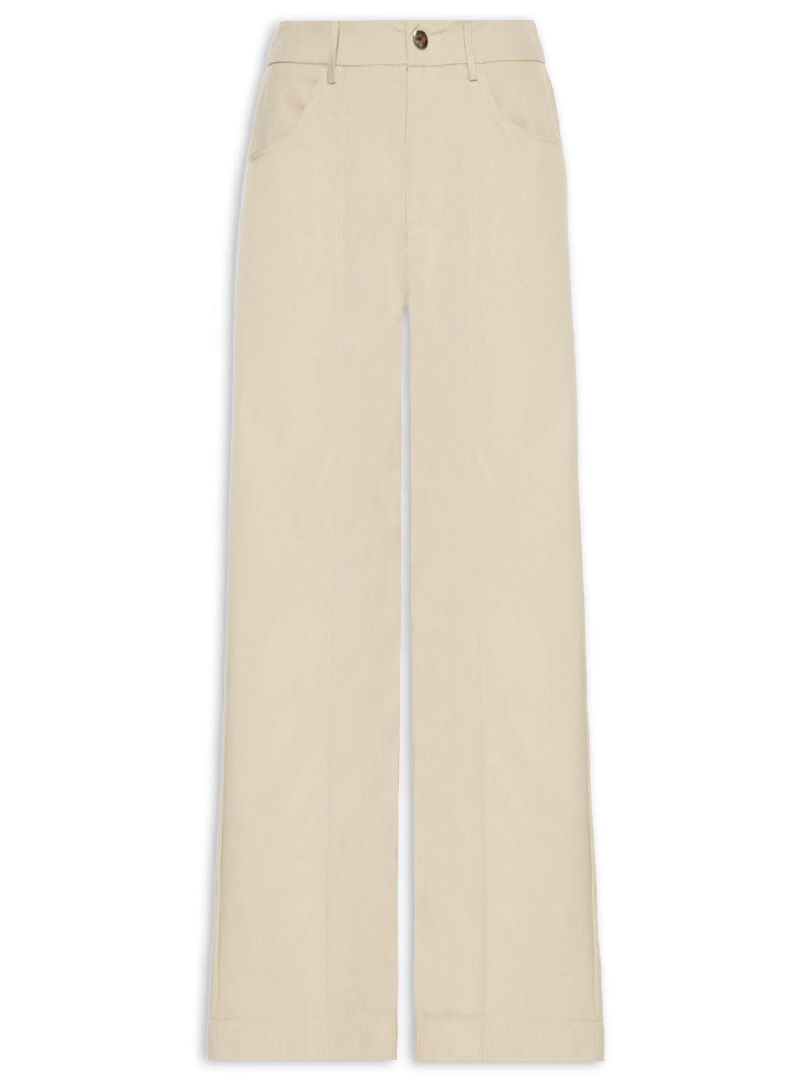 Calça Feminina Pantalona Linho Com Bolso Lateral - Bege