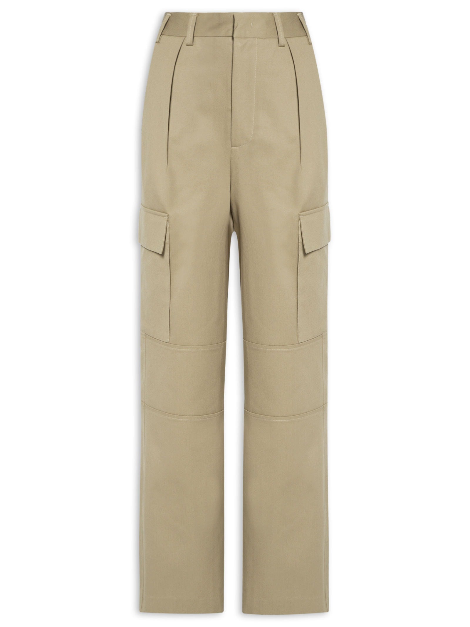 Calça Feminina Sarja Boca Reta Bege Biscoito - Bege