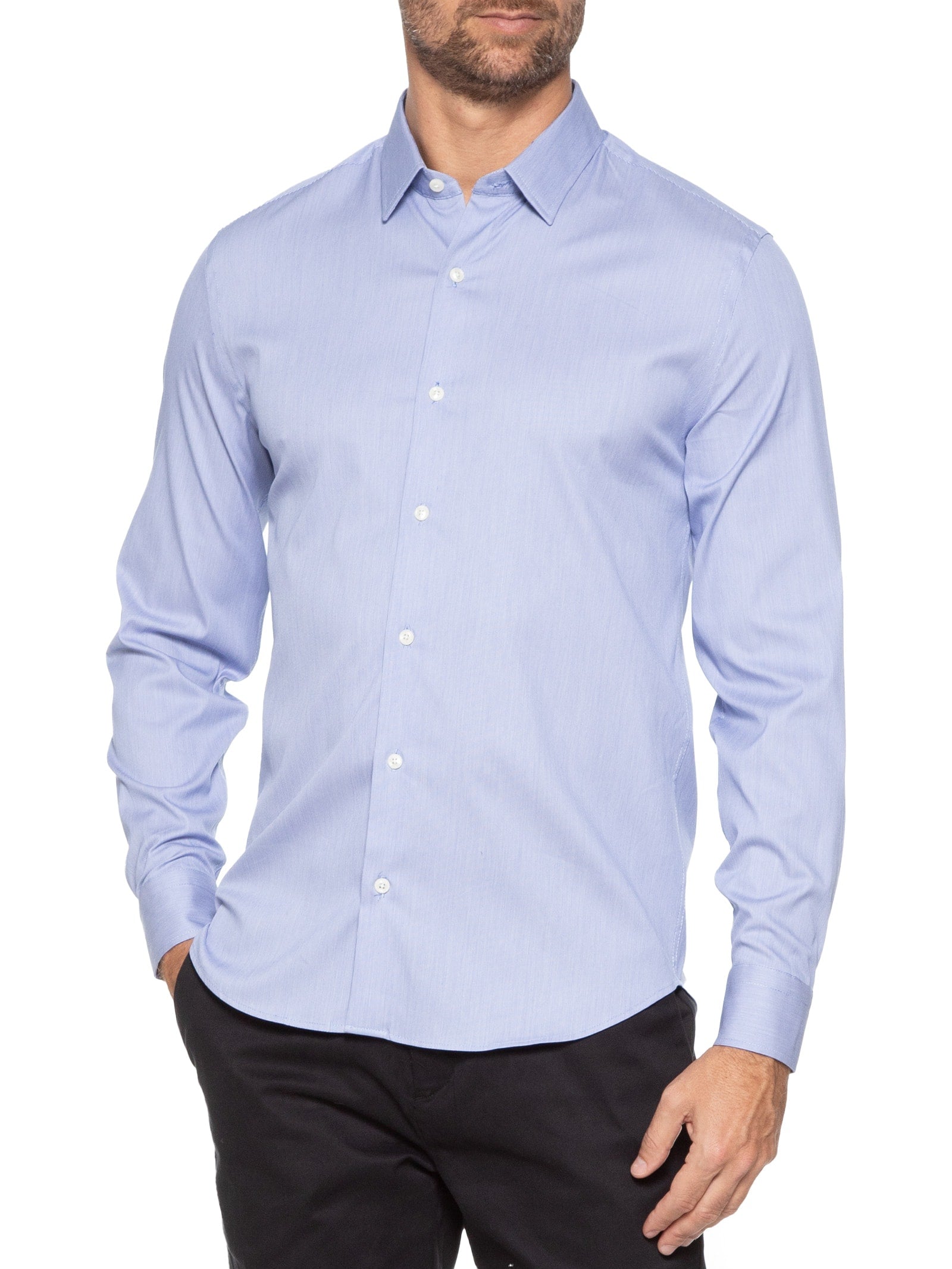 Camisa Masculina Paris Falso Liso Manga Longa - Azul