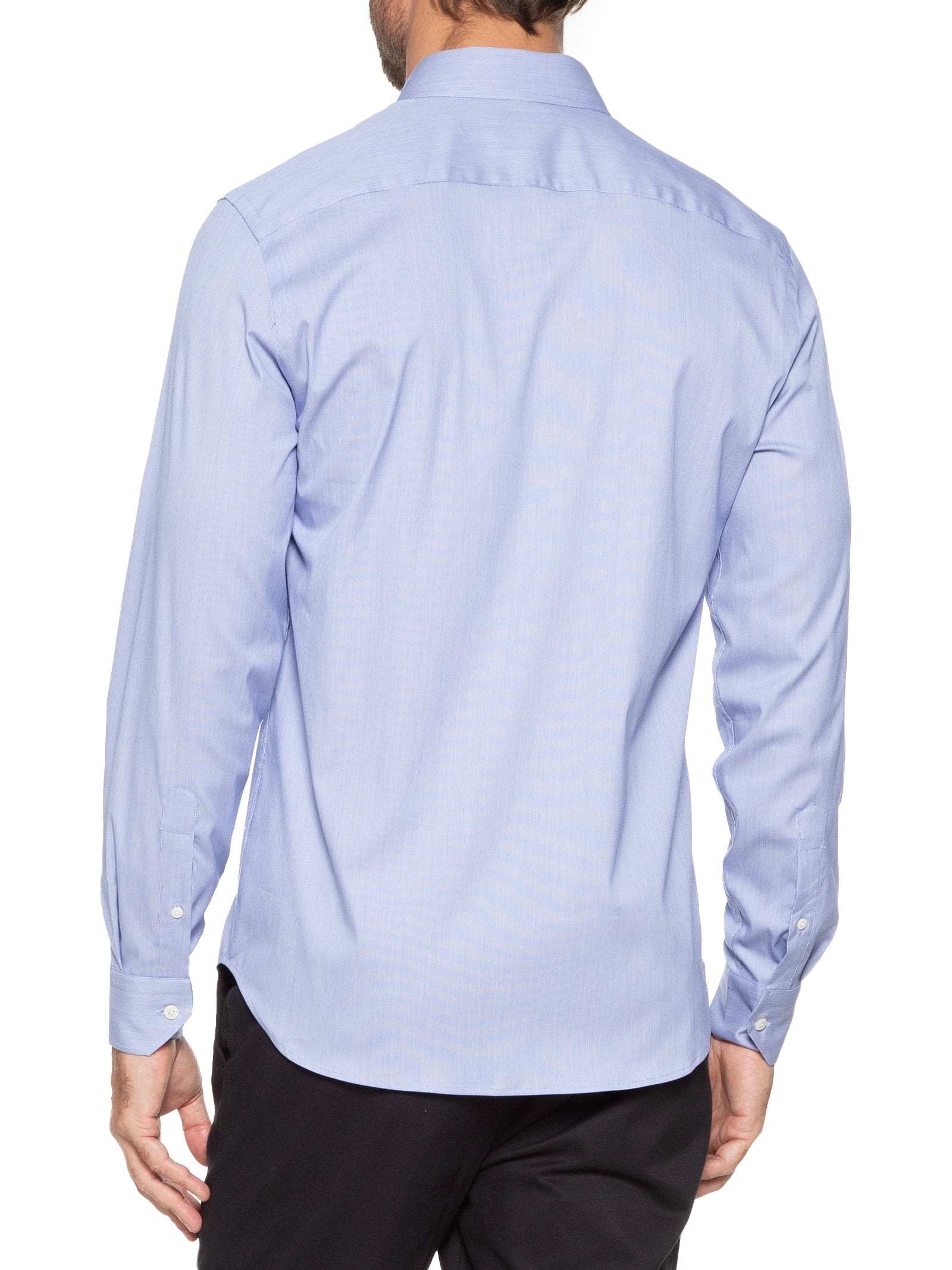 Camisa Masculina Paris Falso Liso Manga Longa - Azul