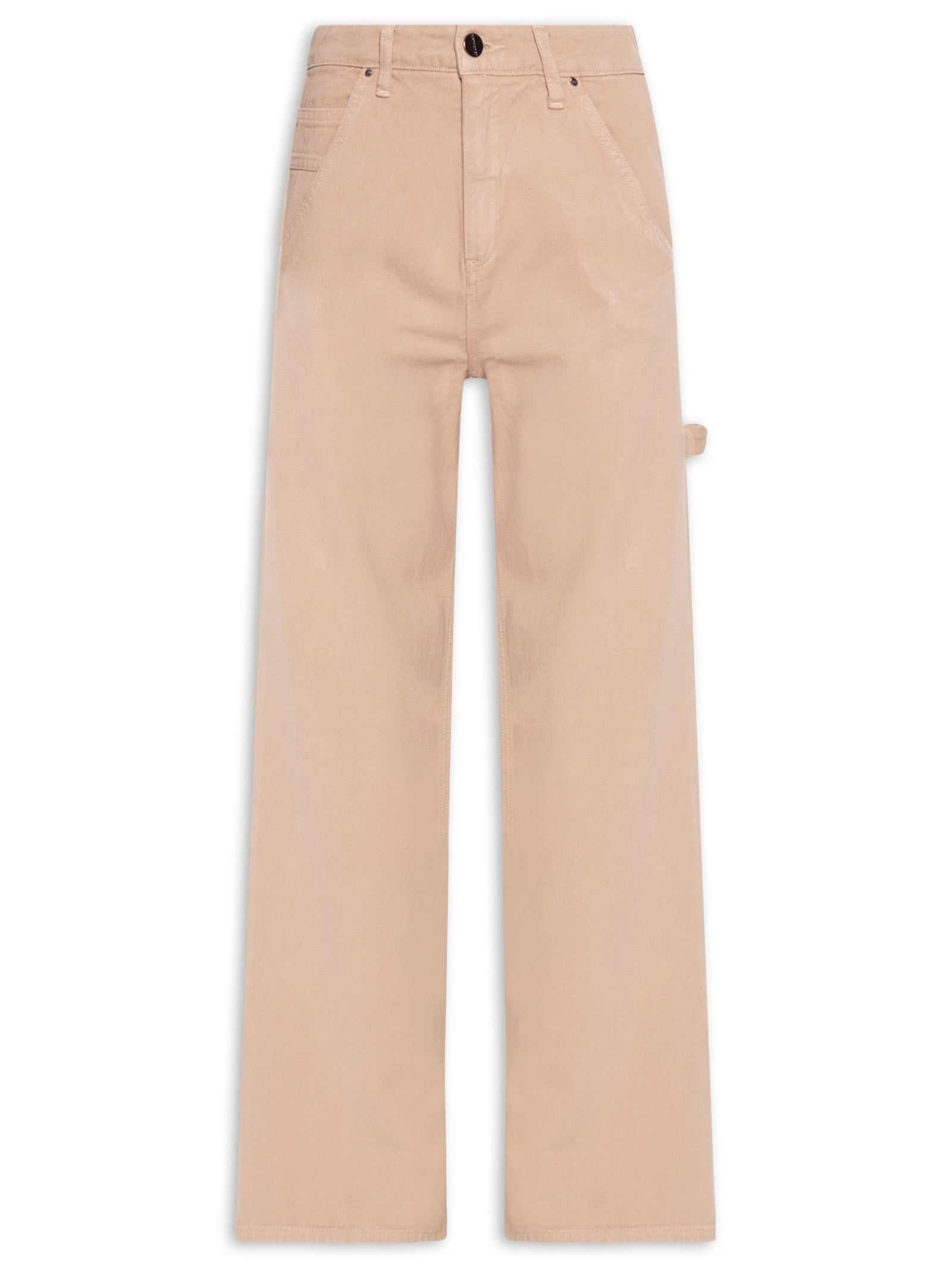 Calça Feminina Sarja Boca Reta Bege Biscoito - Bege