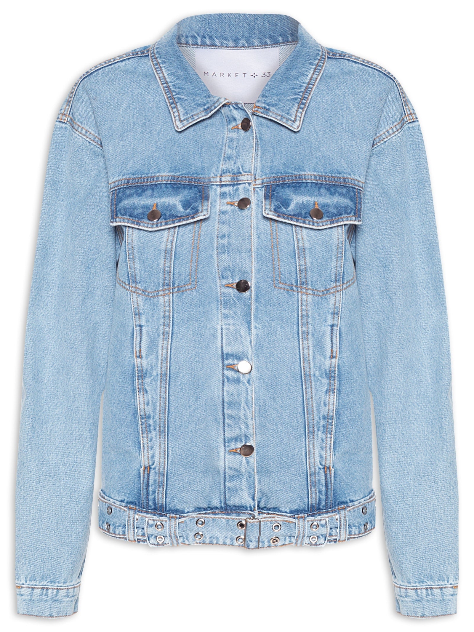 Jaqueta Feminina Cropped Bolsos Jeans - Azul