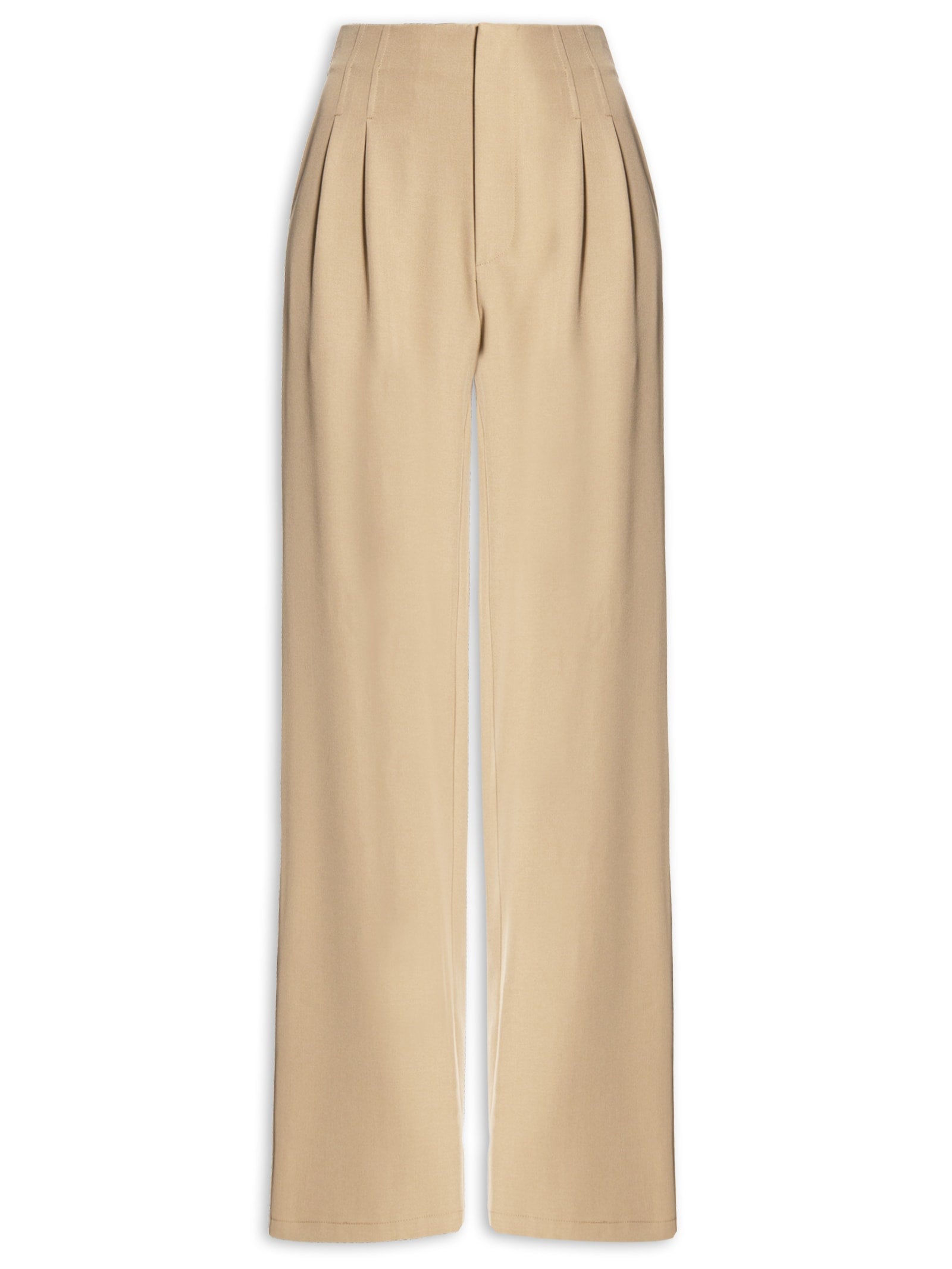 Calça Feminina Sarja Boca Reta Bege Biscoito - Bege