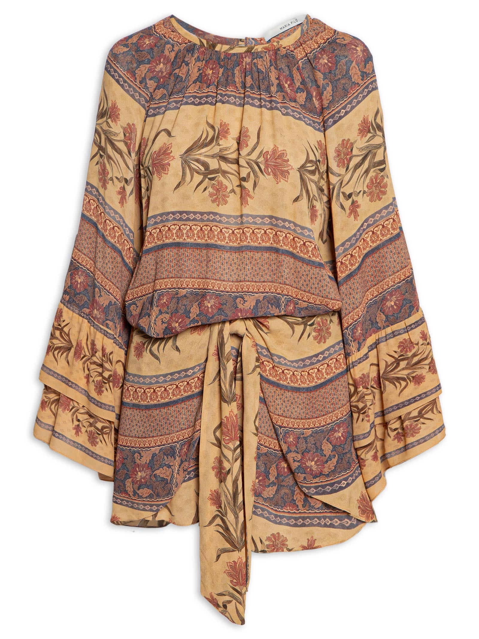 Vestido Chemise Bordado Estampa Barrio - Amarelo