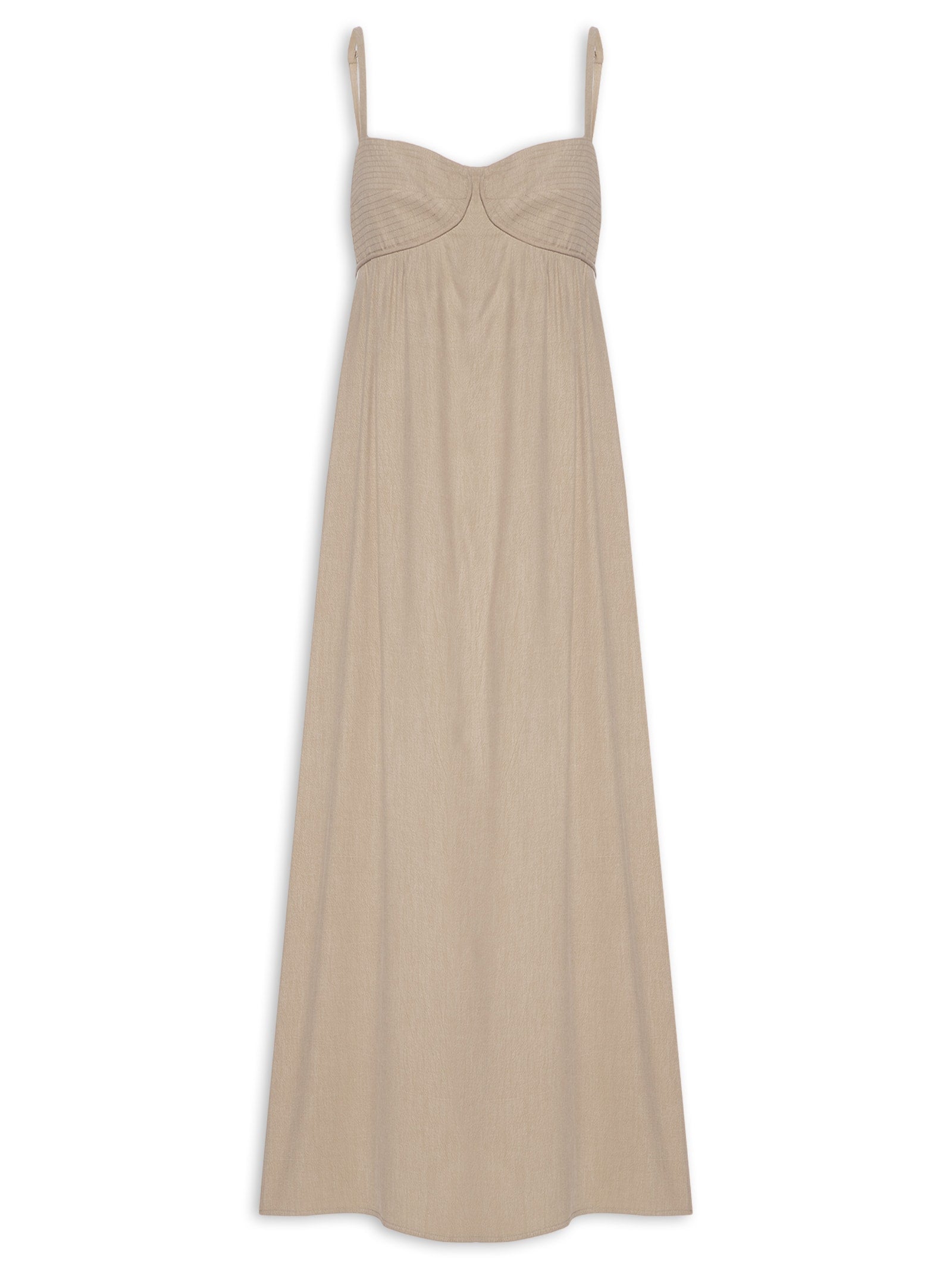 Vestido Midi Busto Franzido - Bege