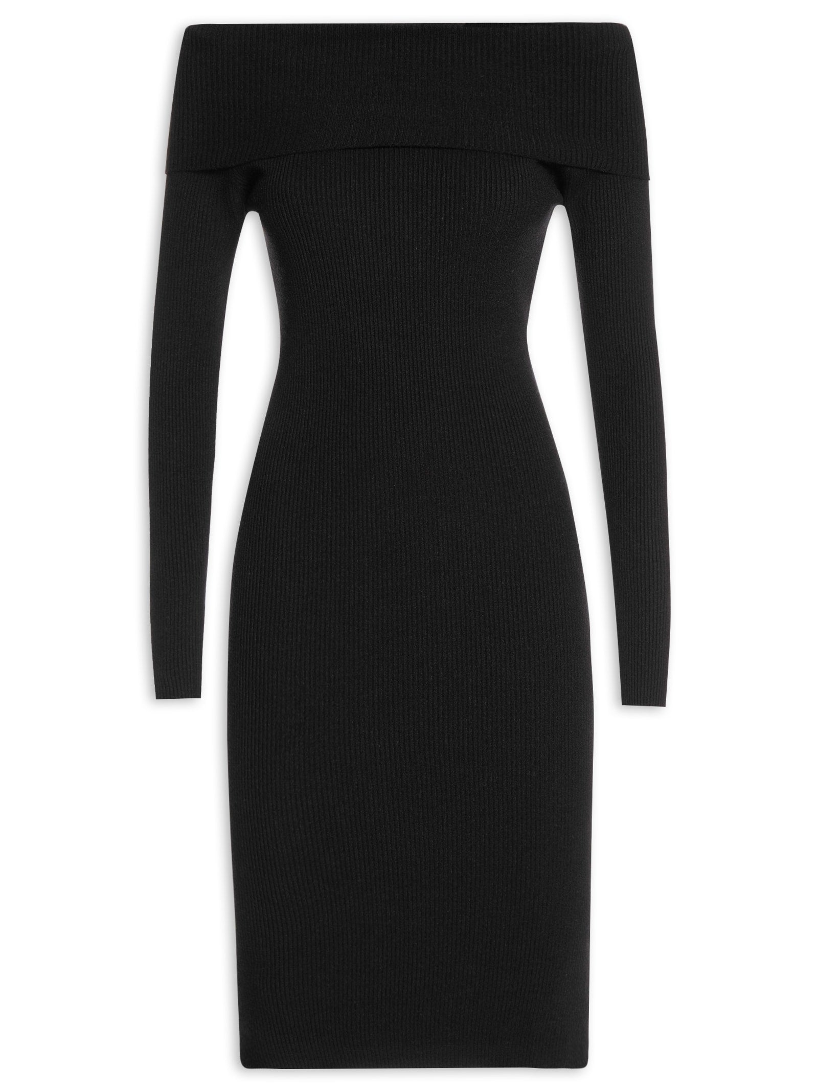 Vestido De Tricot Ombro À Ombro - Preto
