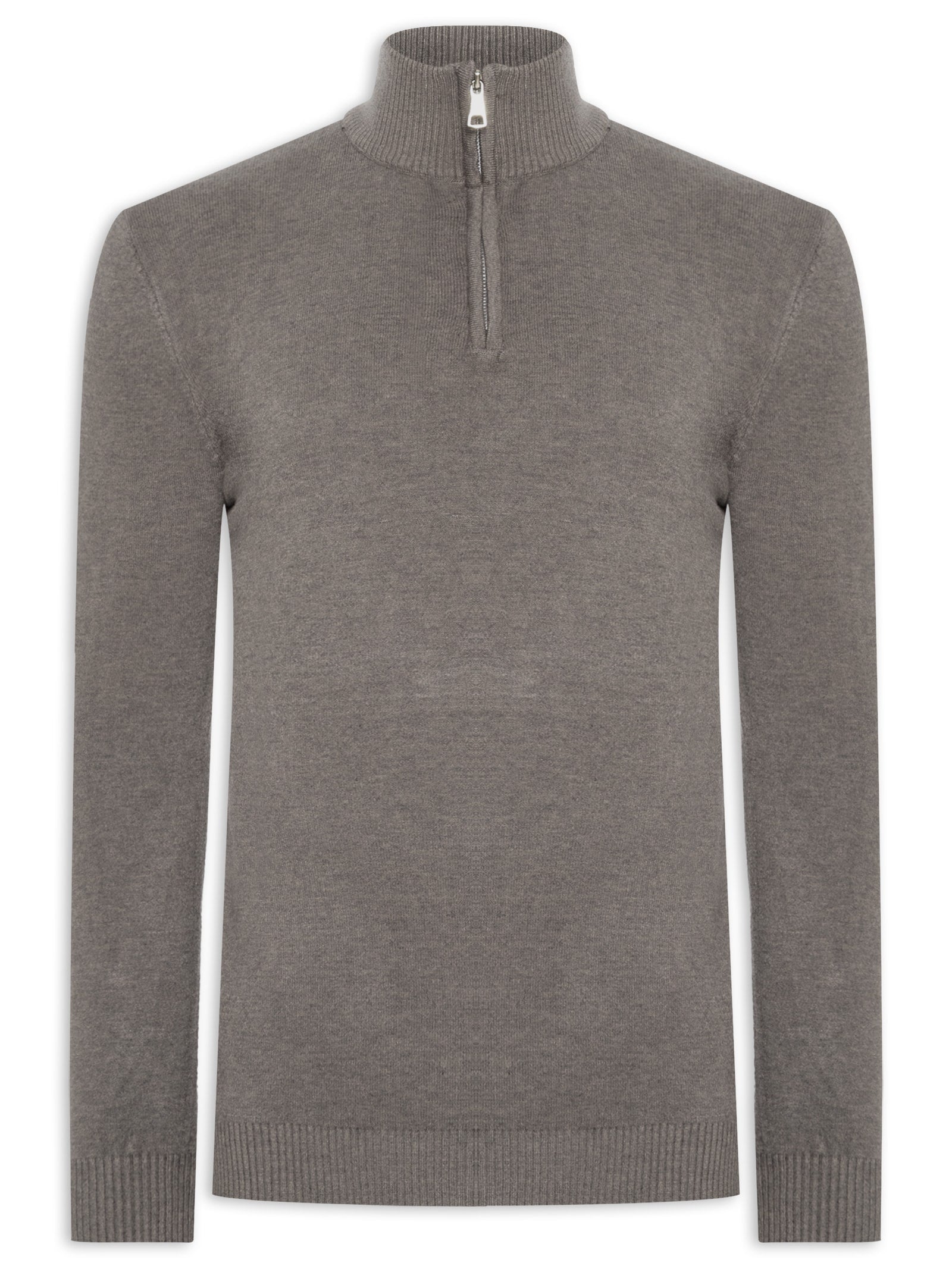 Suéter Masculino Gola Alta Meio Zíper - Bege