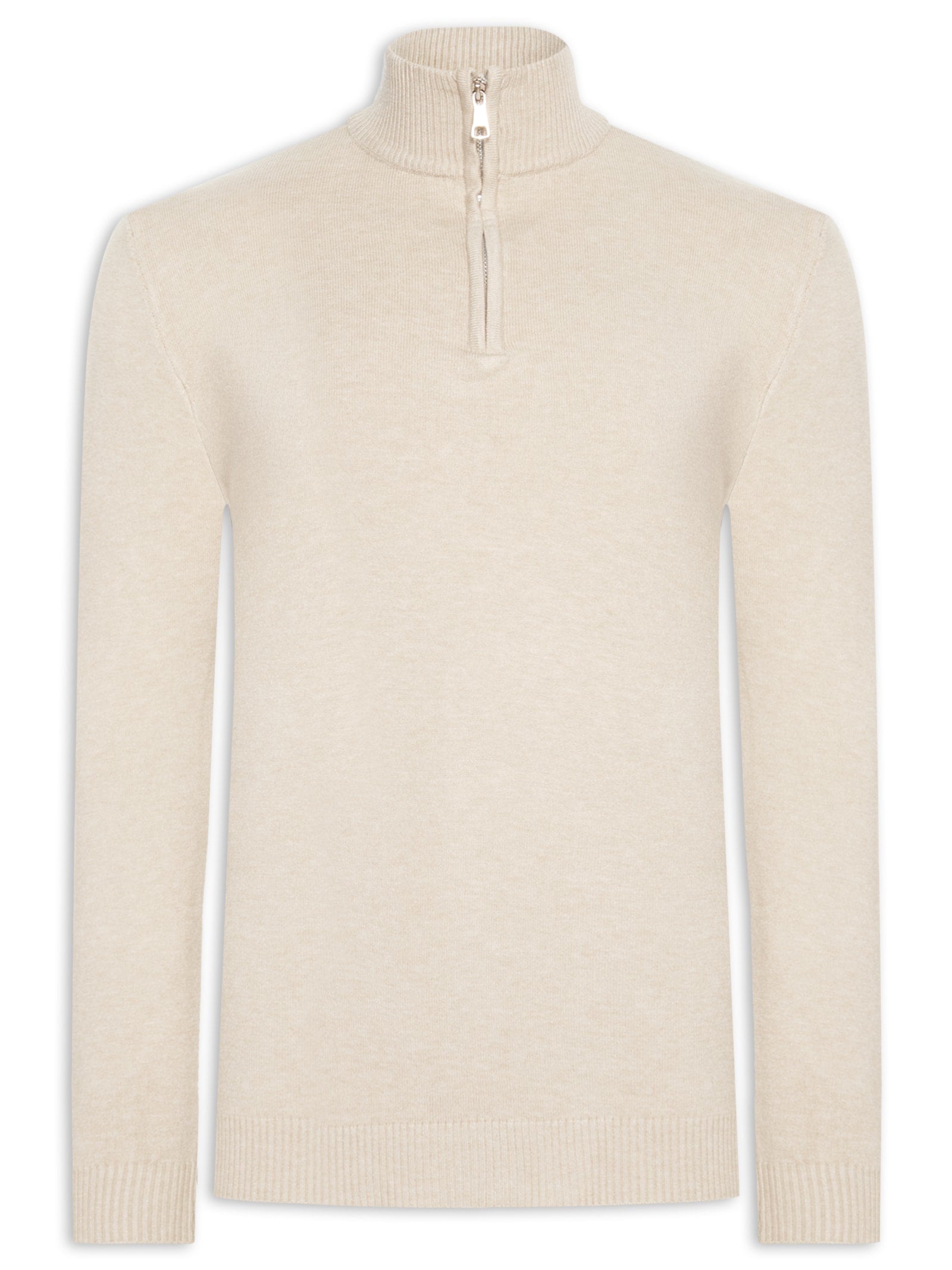 Suéter Masculino Gola Alta Meio Zíper - Bege