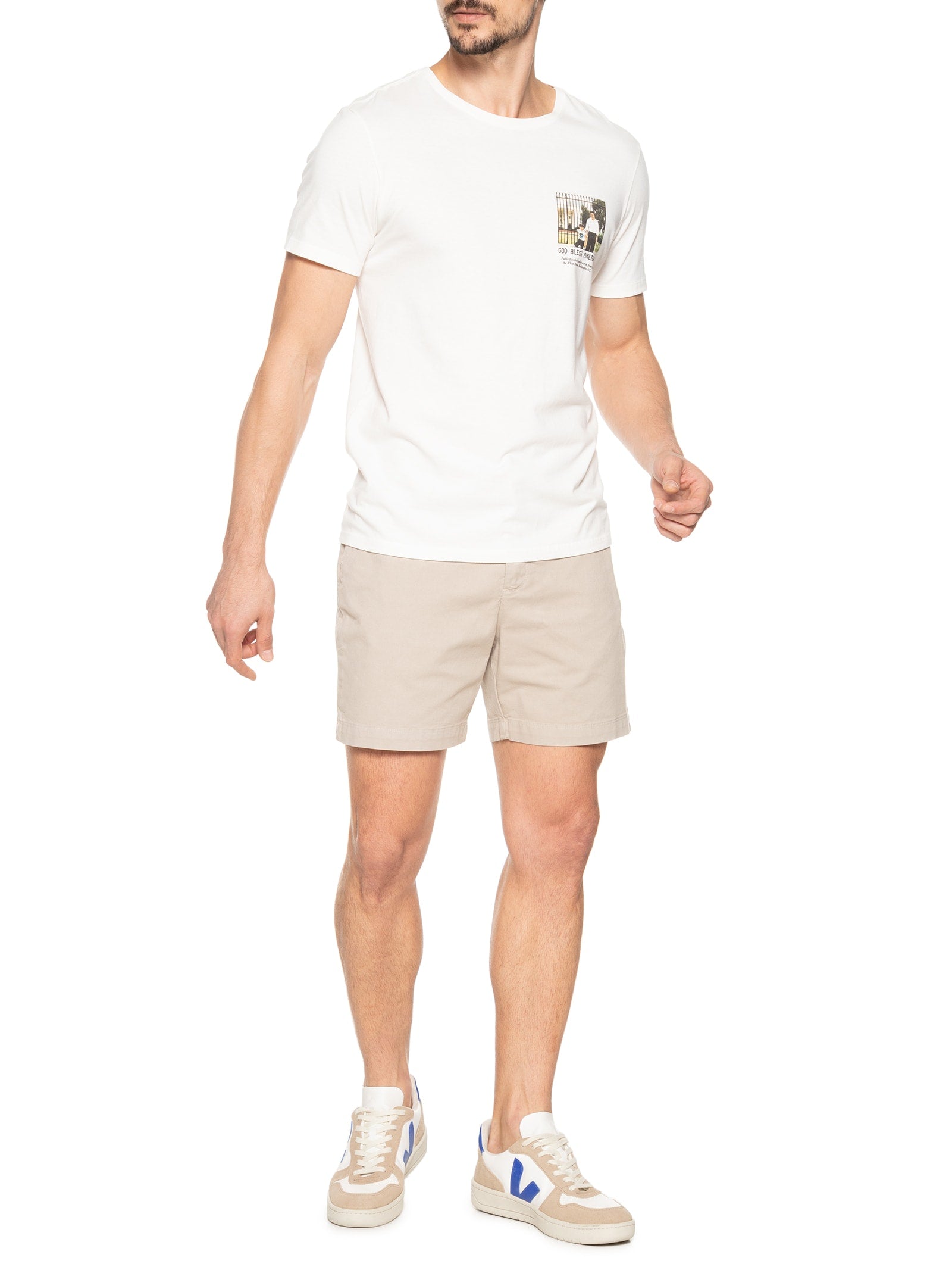 Short Masculino Chino Sarja Elastano Com Fivela - Bege - Imagem 2