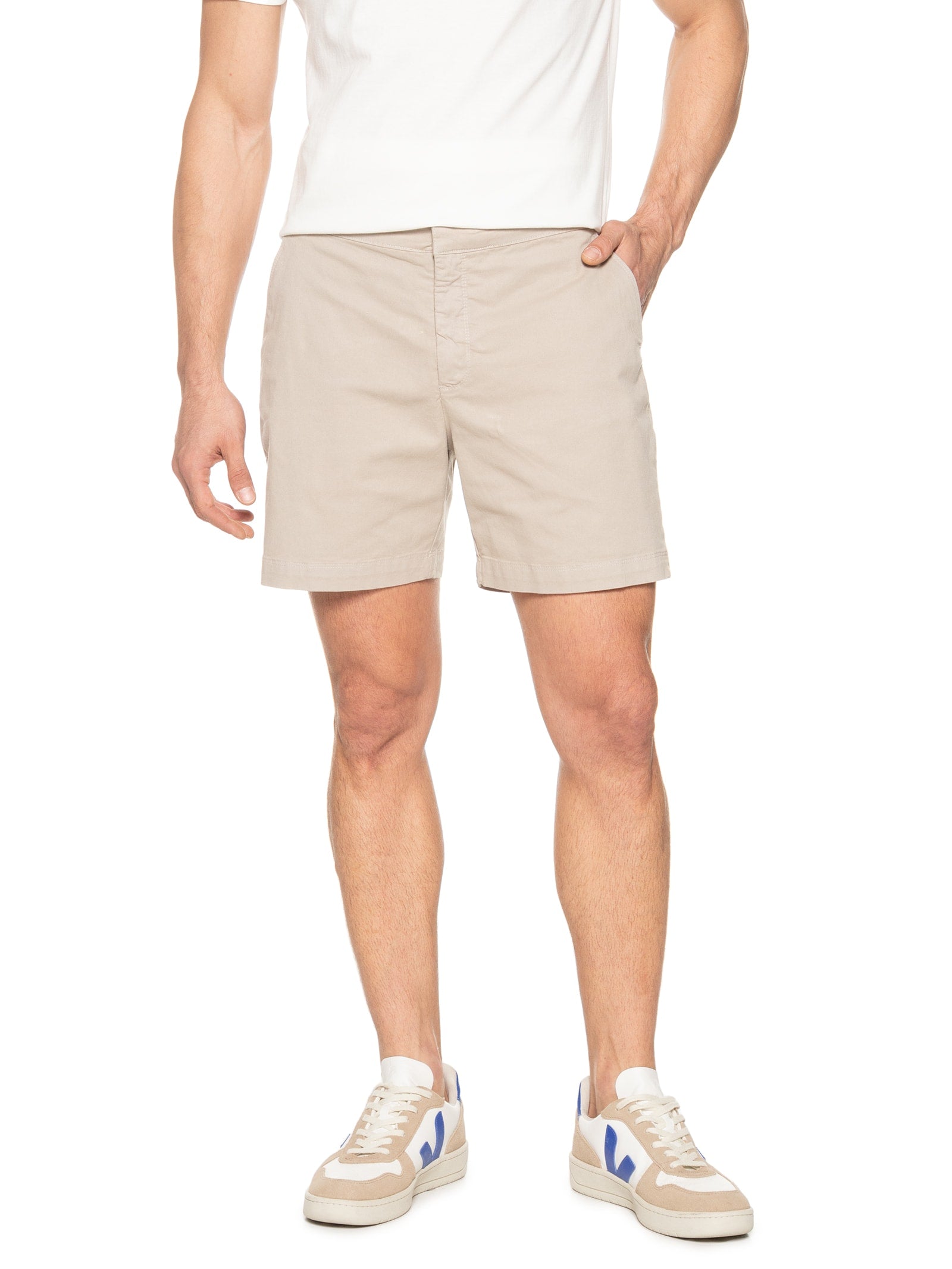 Short Masculino Chino Sarja Elastano Com Fivela - Bege - Imagem 3