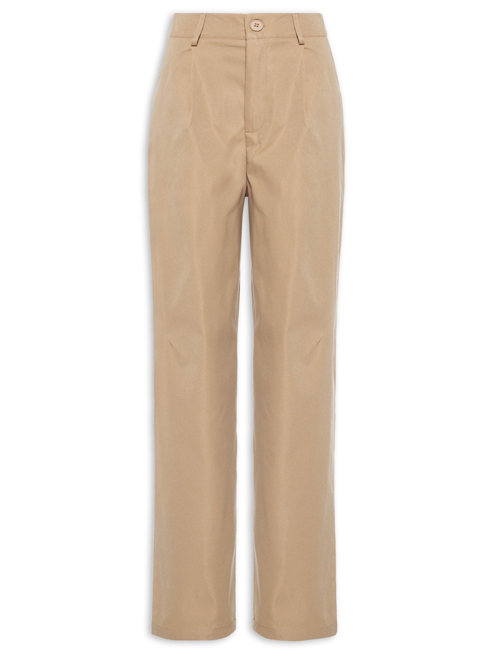 Calça Feminina Sarja Boca Reta Bege Biscoito - Bege