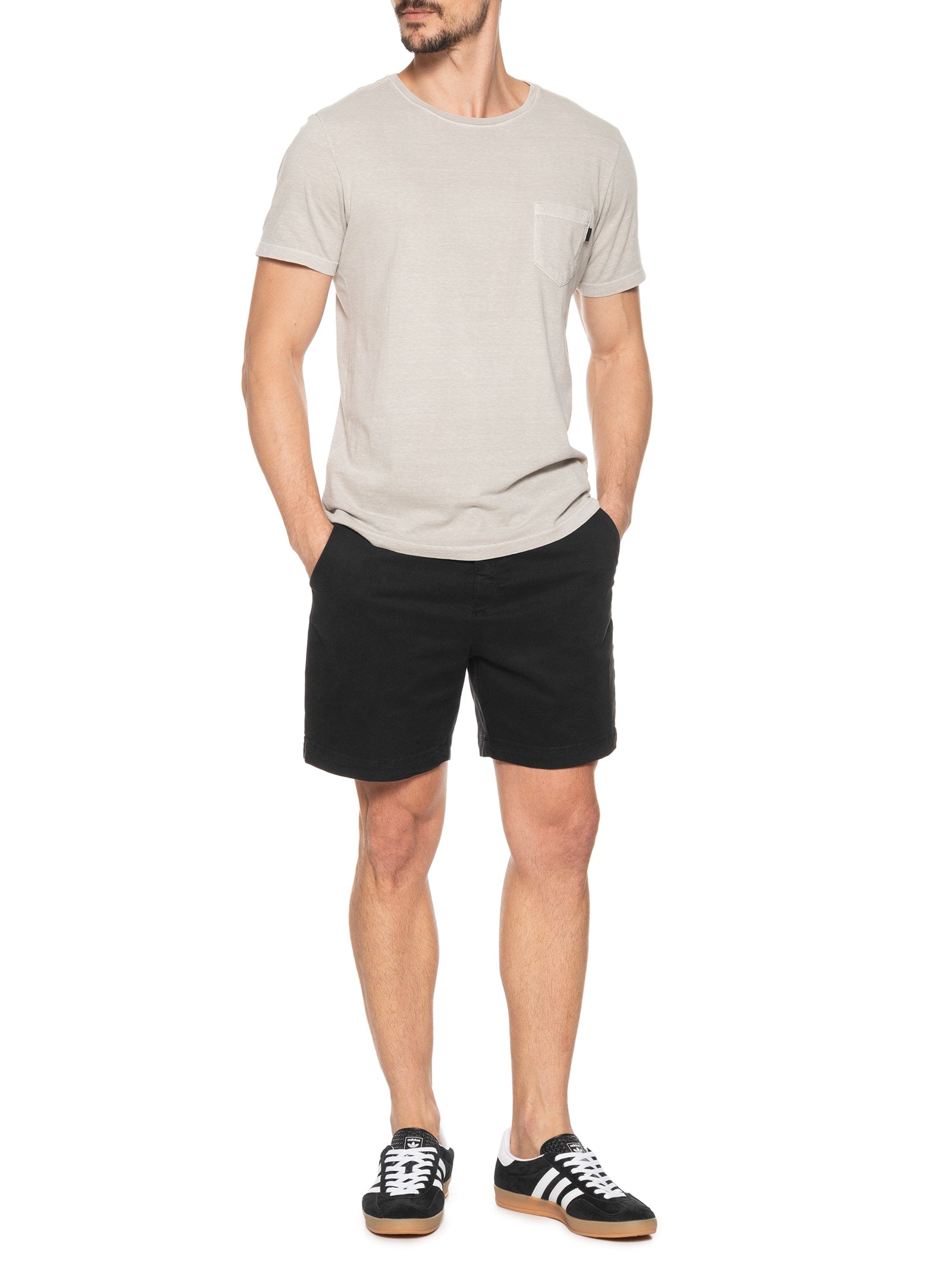 Short Masculino Chino com Fivela em Sarja com Elastano - Bege - Imagem 2