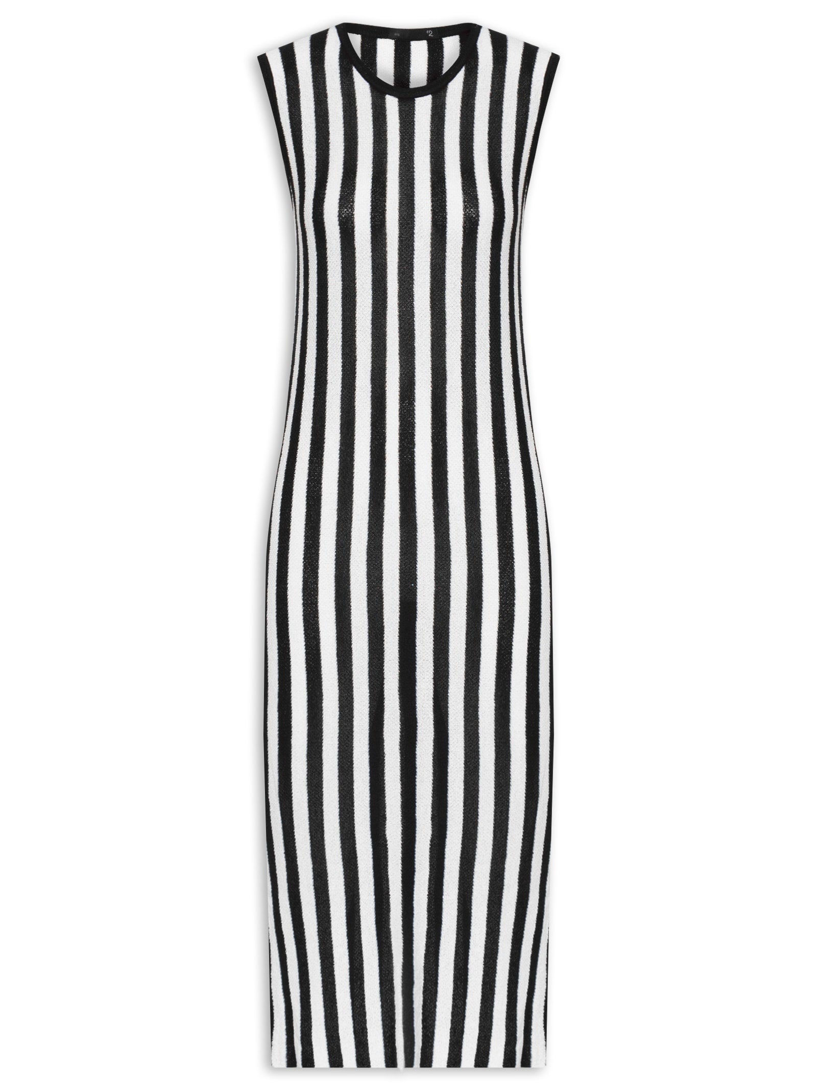 Saída de Praia Midi Listrado Em Tricot - Bege