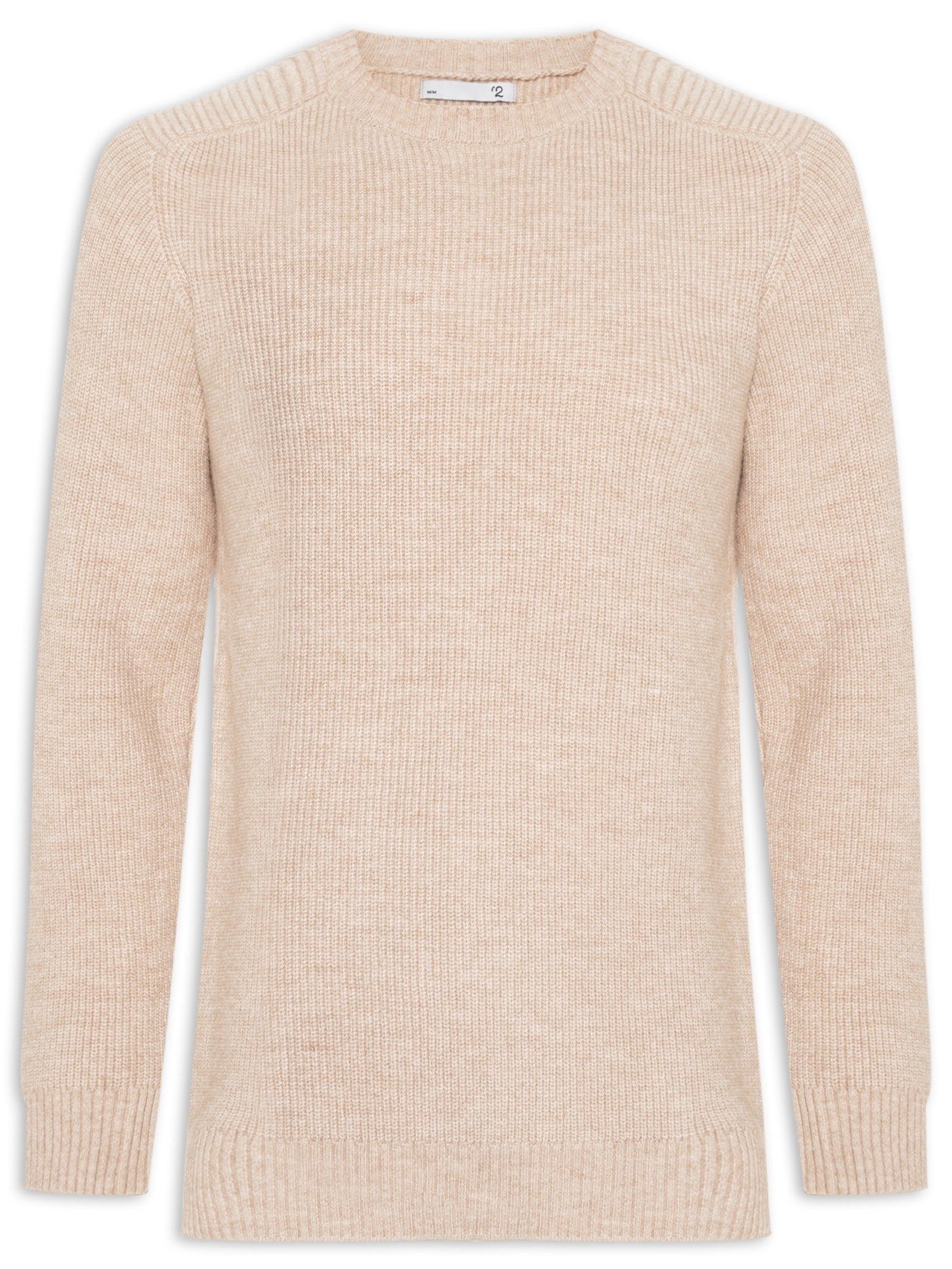 Suéter Masculino Gola Redonda Texturizada - Bege