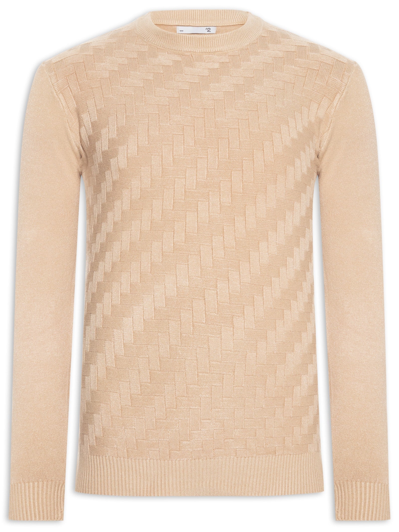 Suéter Masculino Gola Redonda Texturizada - Bege