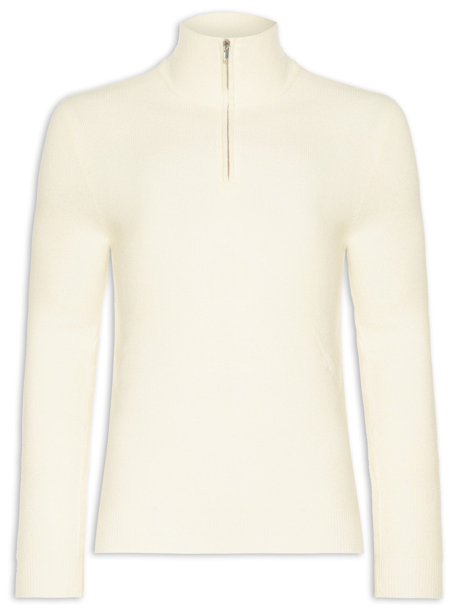 Suéter Masculino Gola Alta Meio Zíper - Bege