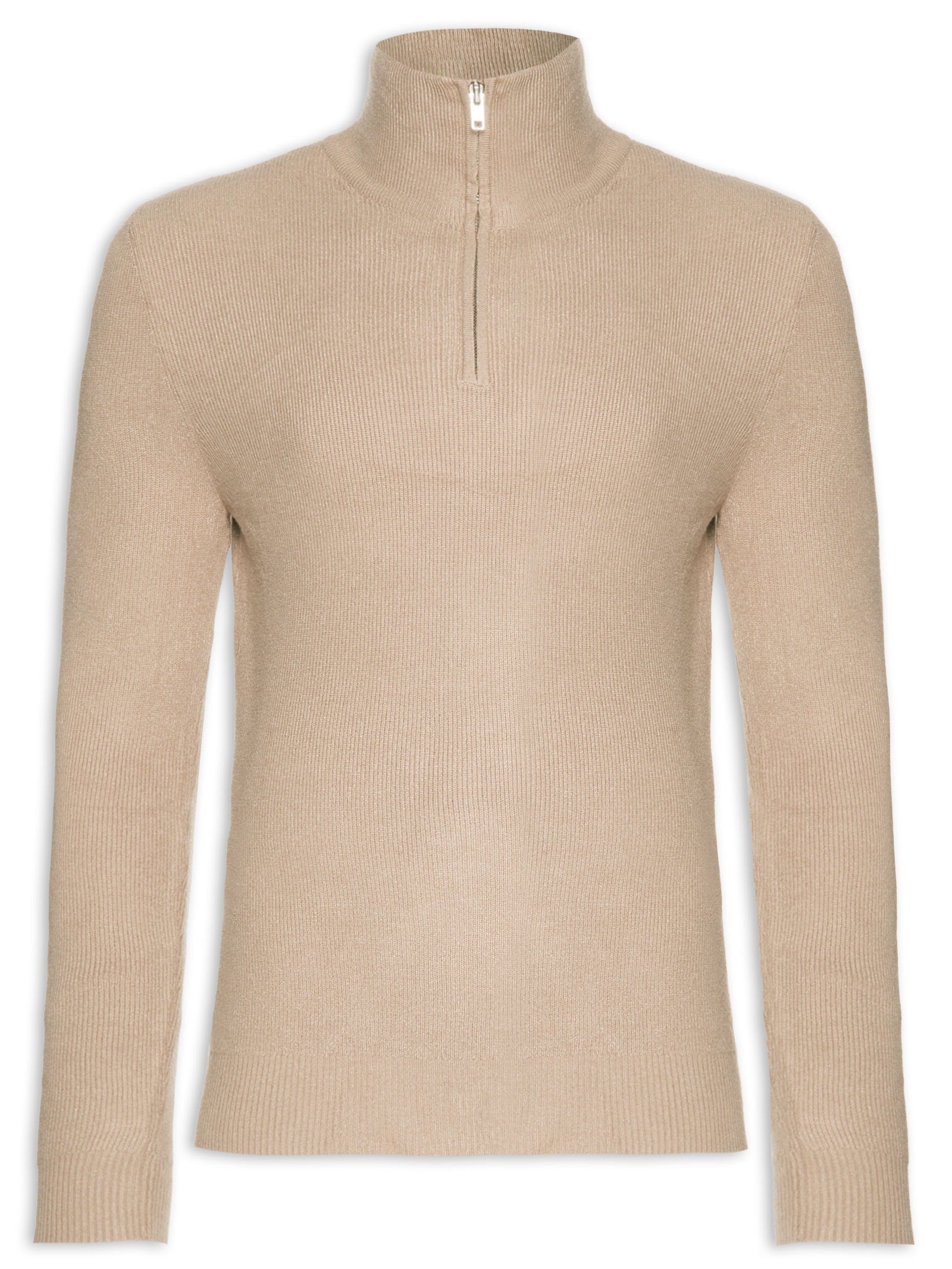 Suéter Masculino Gola Alta Meio Zíper - Bege