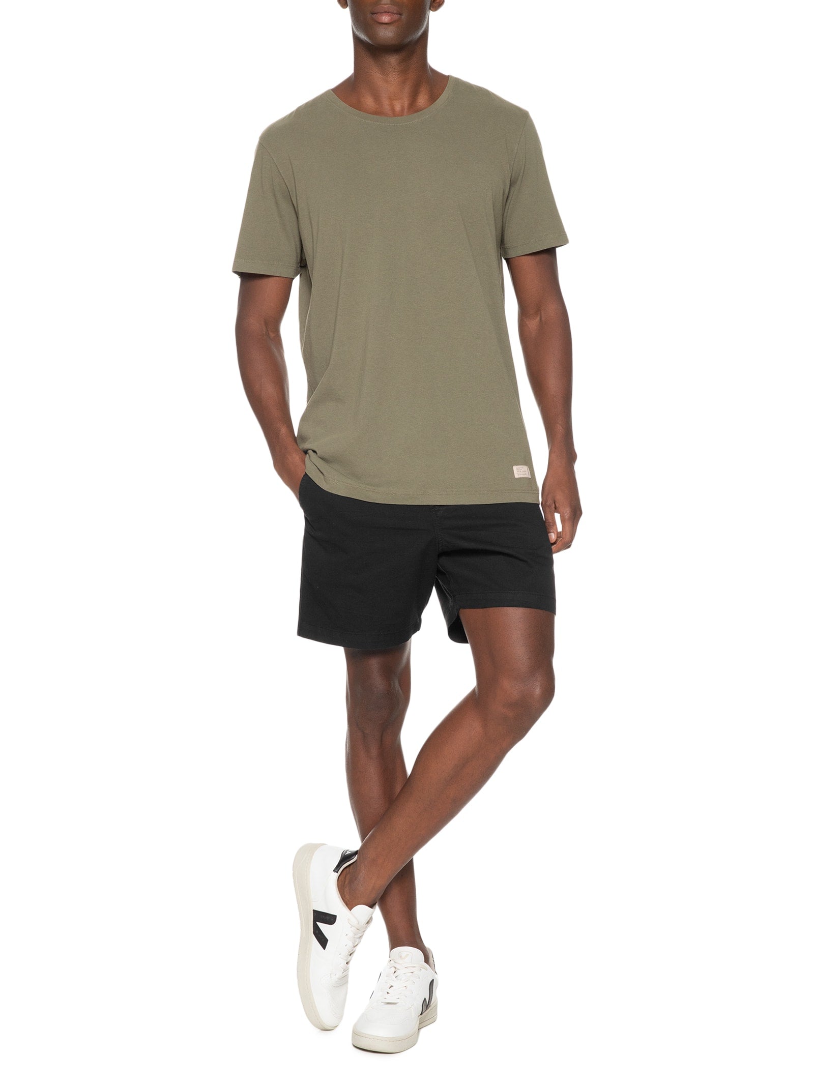 Short Masculino Chino Com Fivela Em Sarja Com Elástico - Preto - Imagem 2